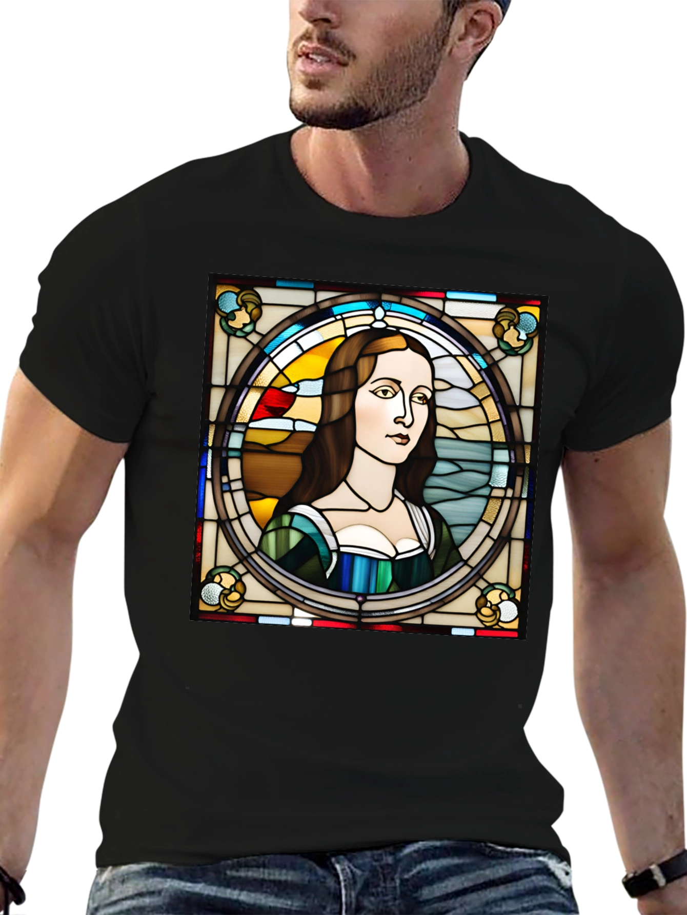Stained Glass Mona Lisa Graphic Tee