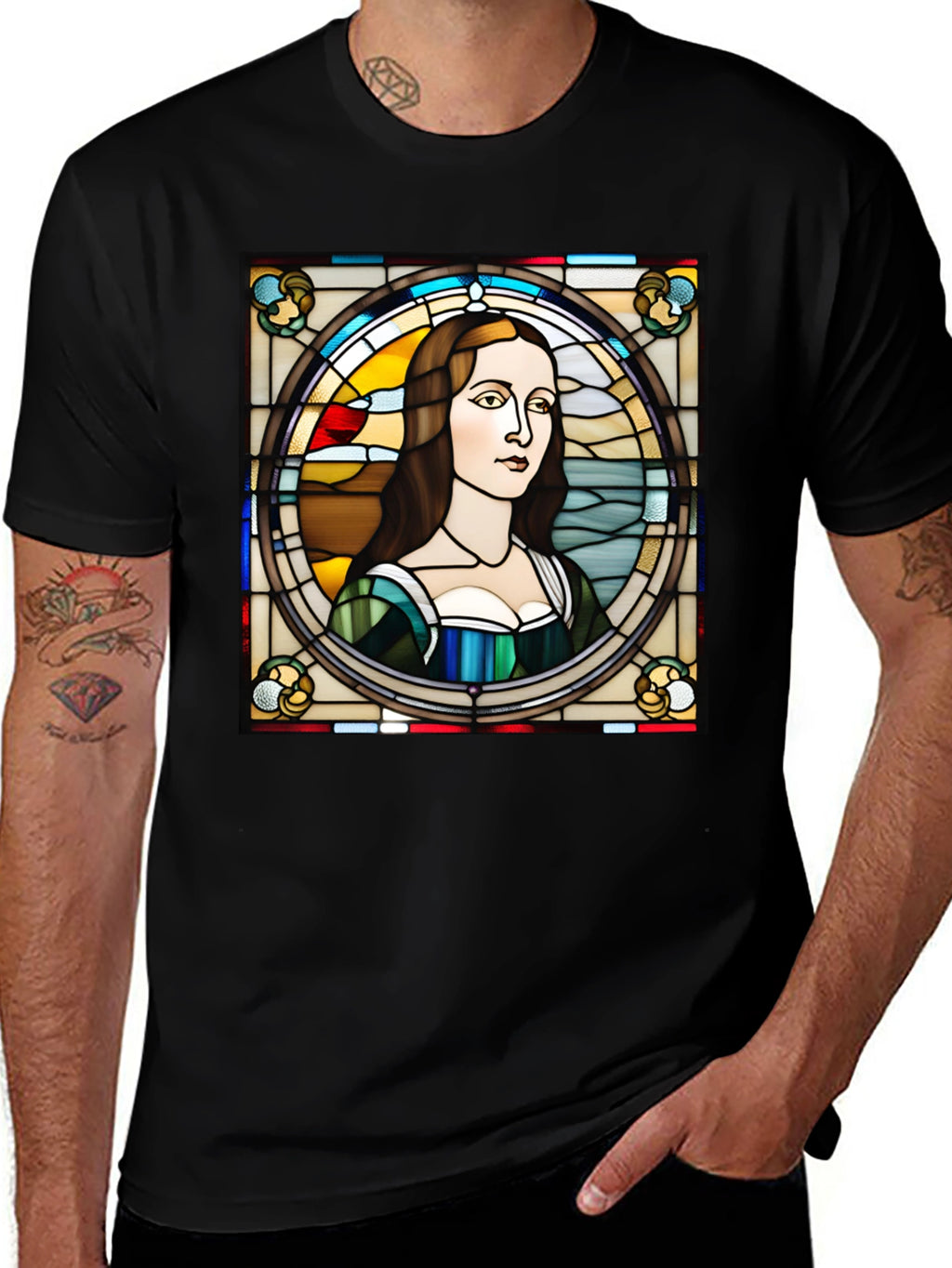 Stained Glass Mona Lisa Graphic Tee