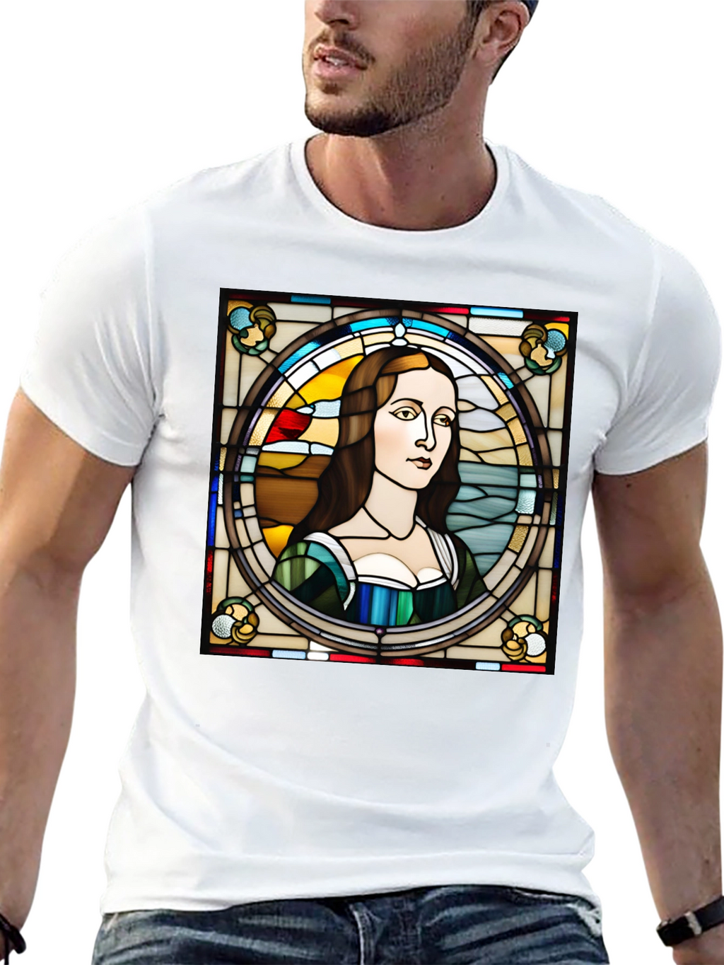 Stained Glass Mona Lisa Graphic Tee