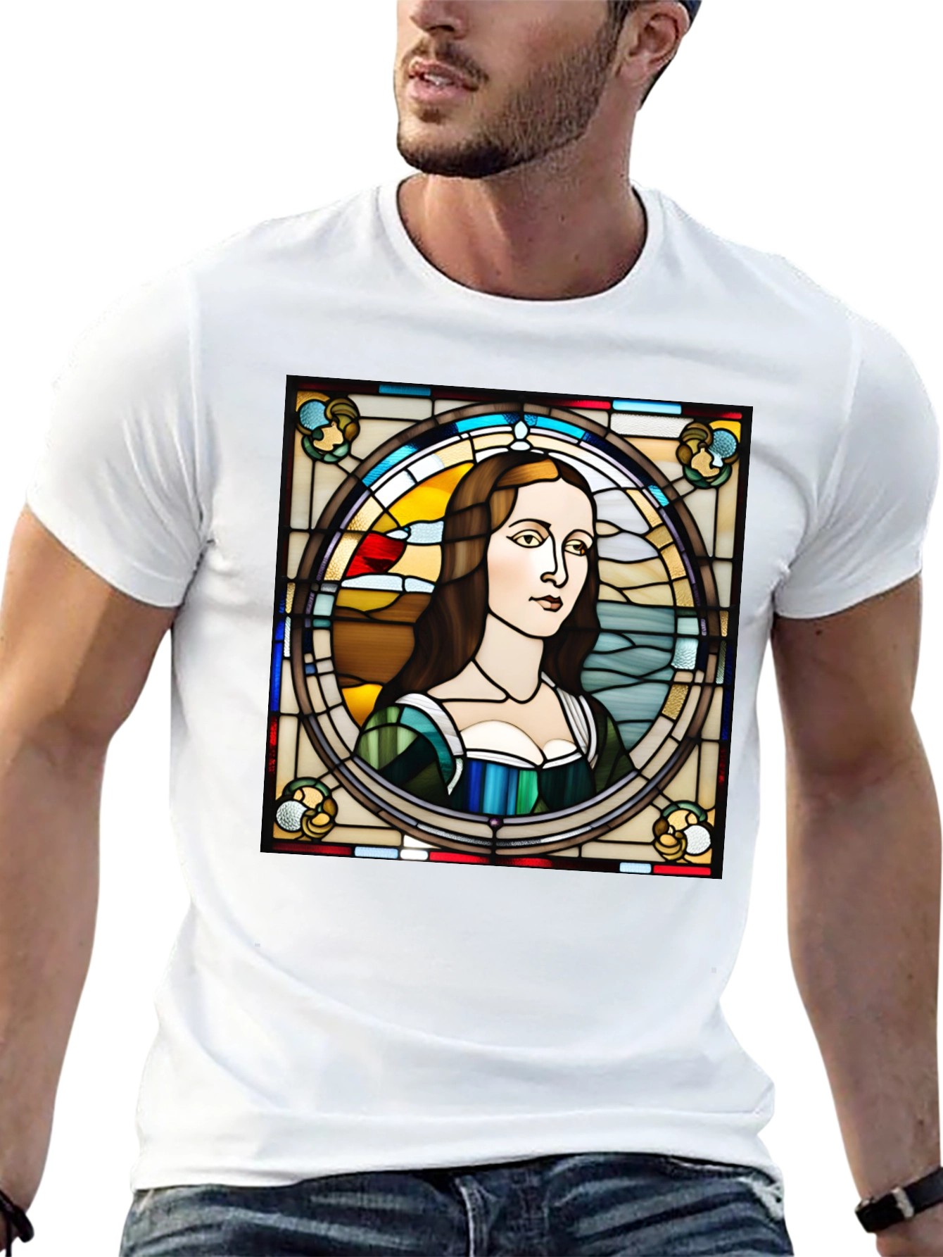 Stained Glass Mona Lisa Graphic Tee