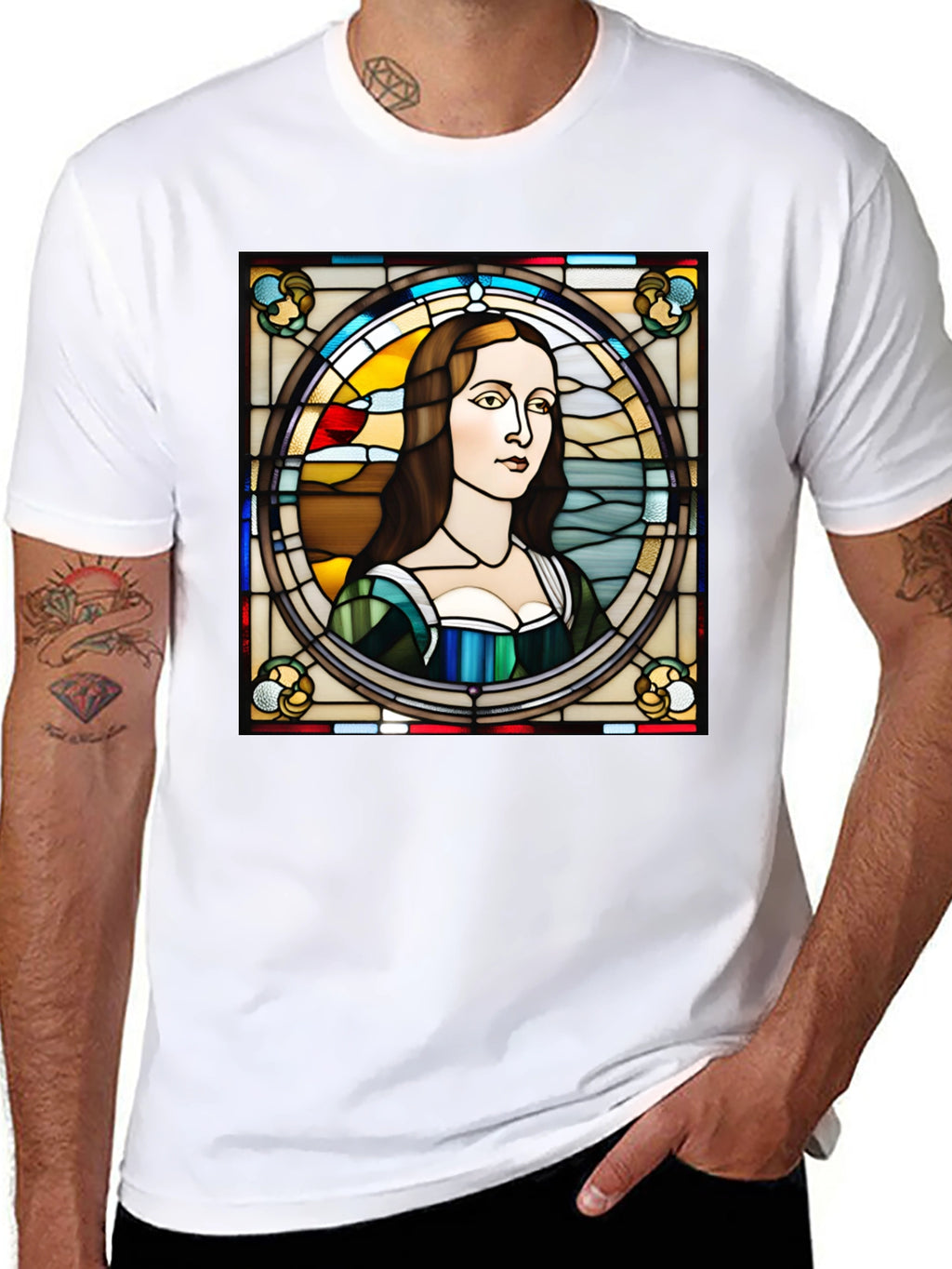 Stained Glass Mona Lisa Graphic Tee