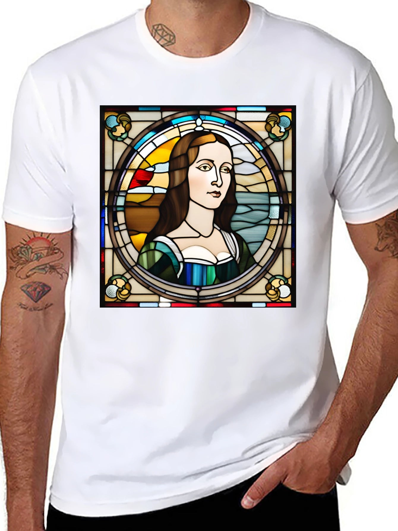 Stained Glass Mona Lisa Graphic Tee