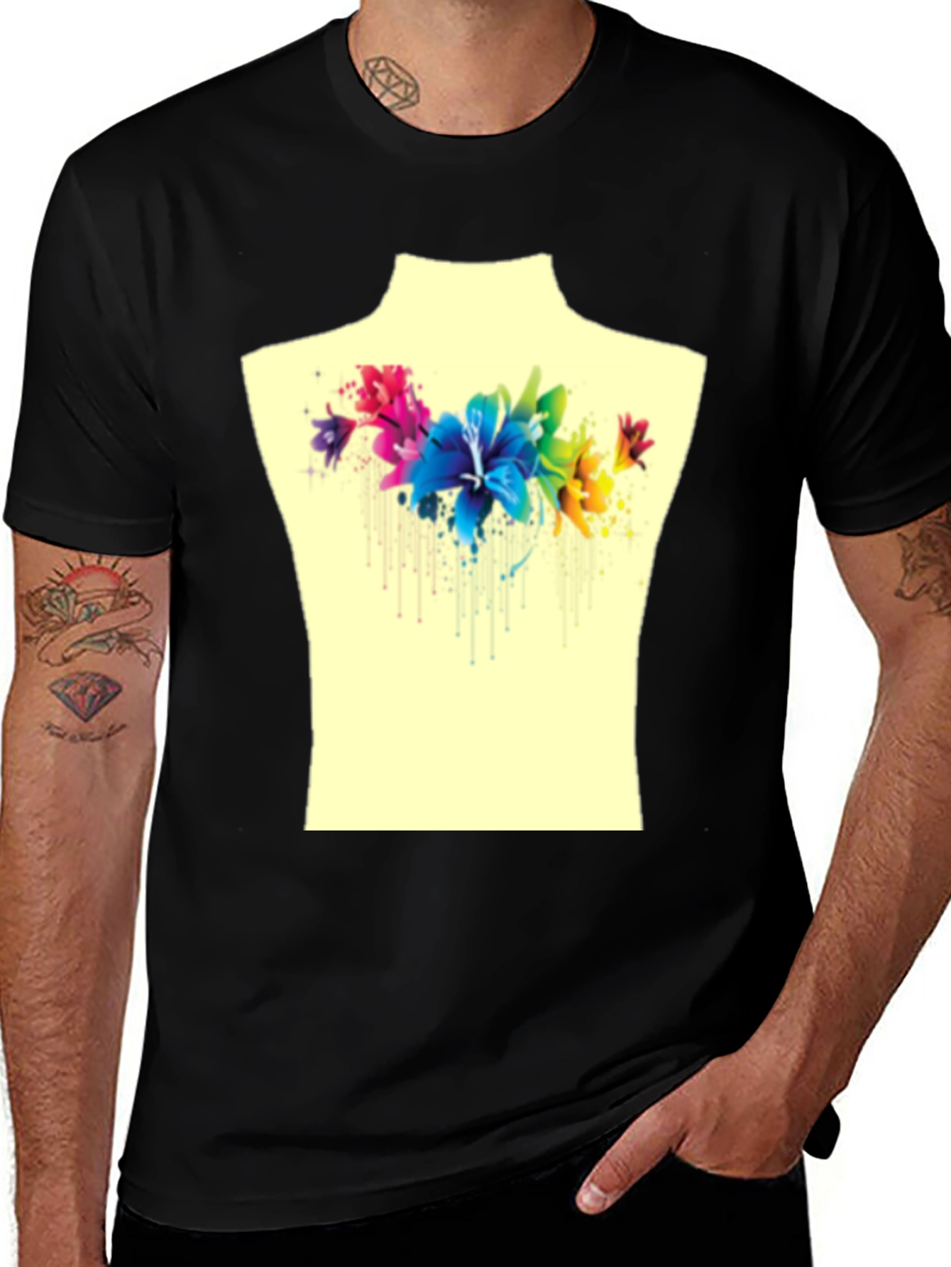 Floral Watercolor Graphic Tee - Stylish Mens T-Shirt