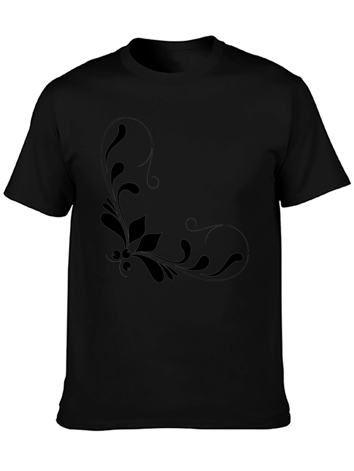 Black Graphic Tee with Floral Design