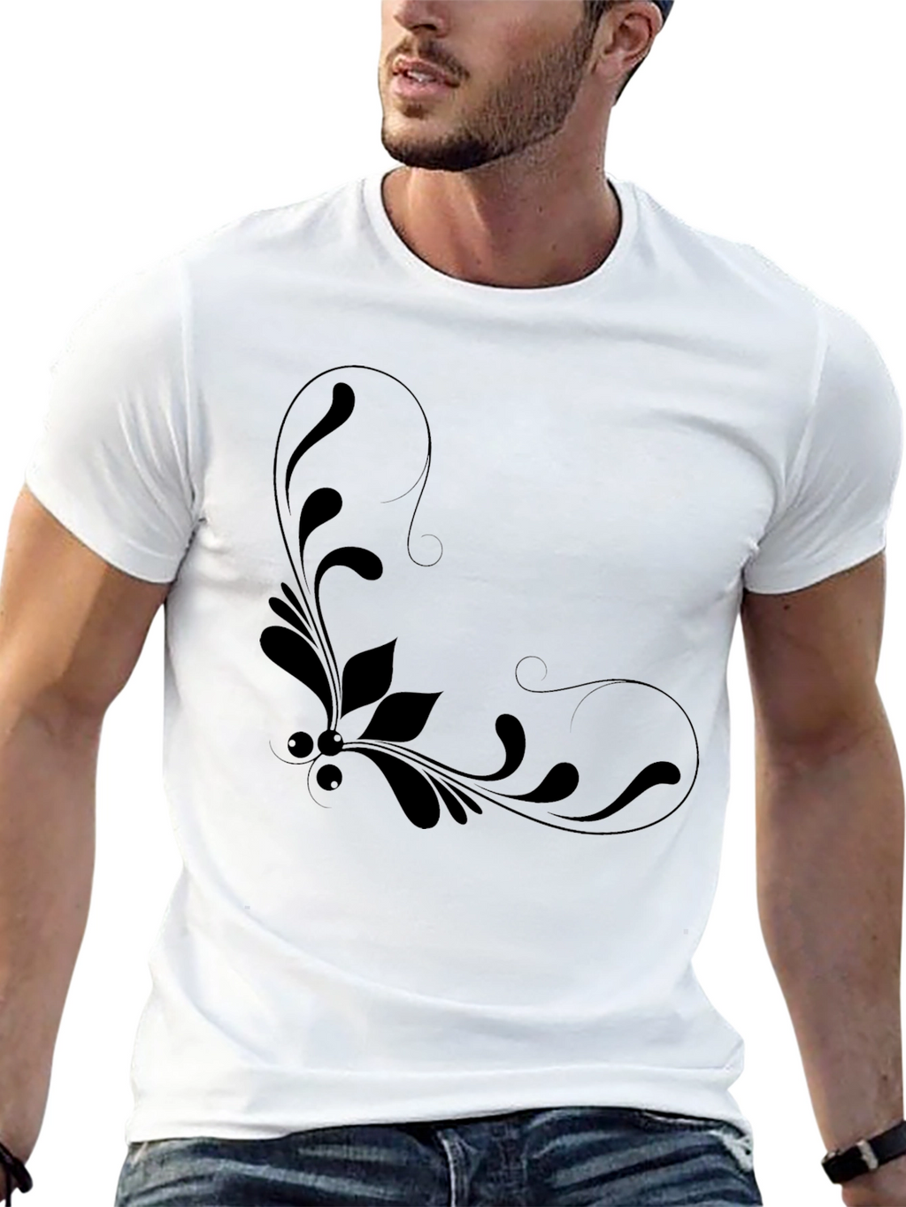 Black Graphic Tee with Floral Design