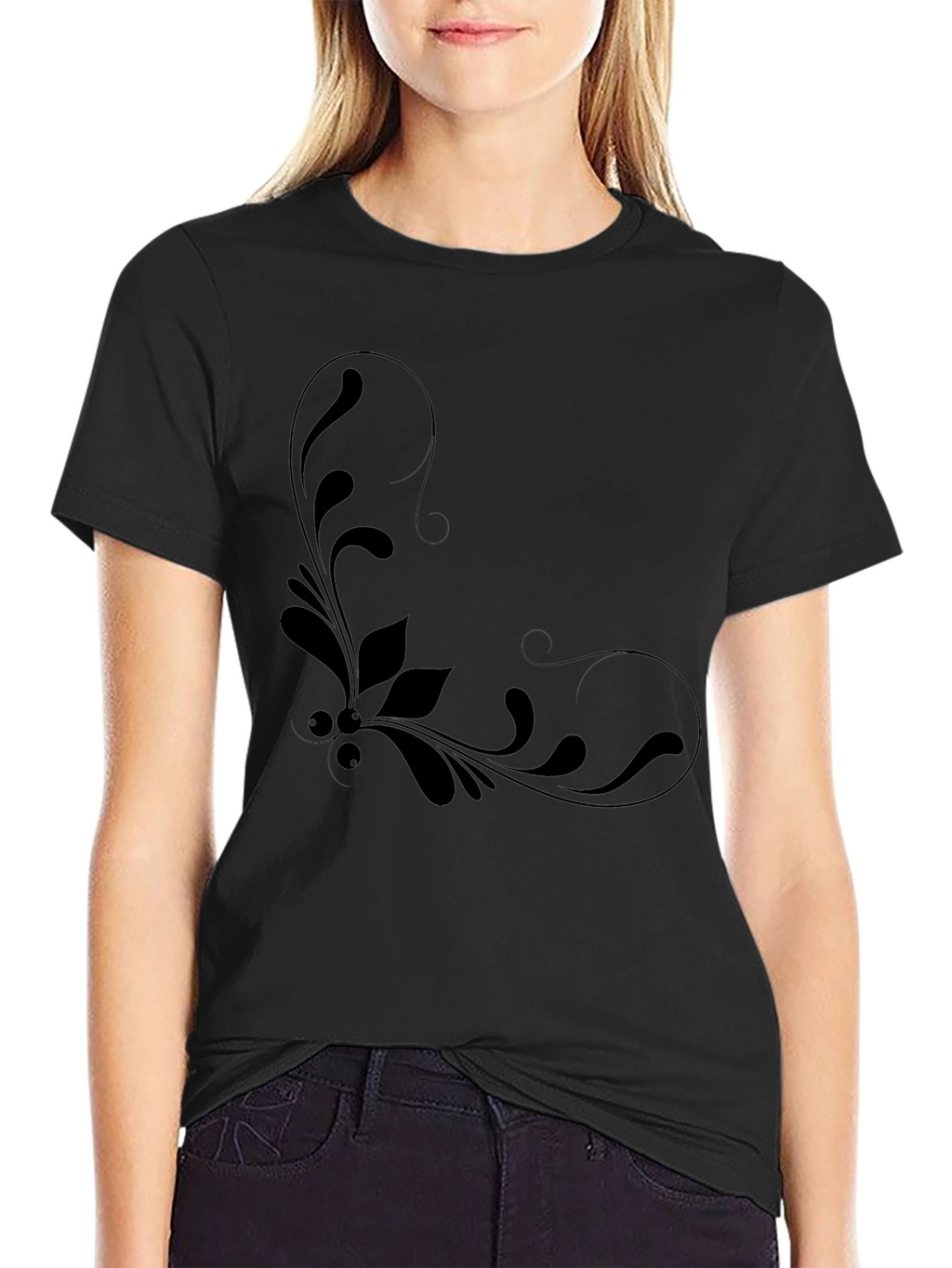 Black Graphic Tee with Floral Design