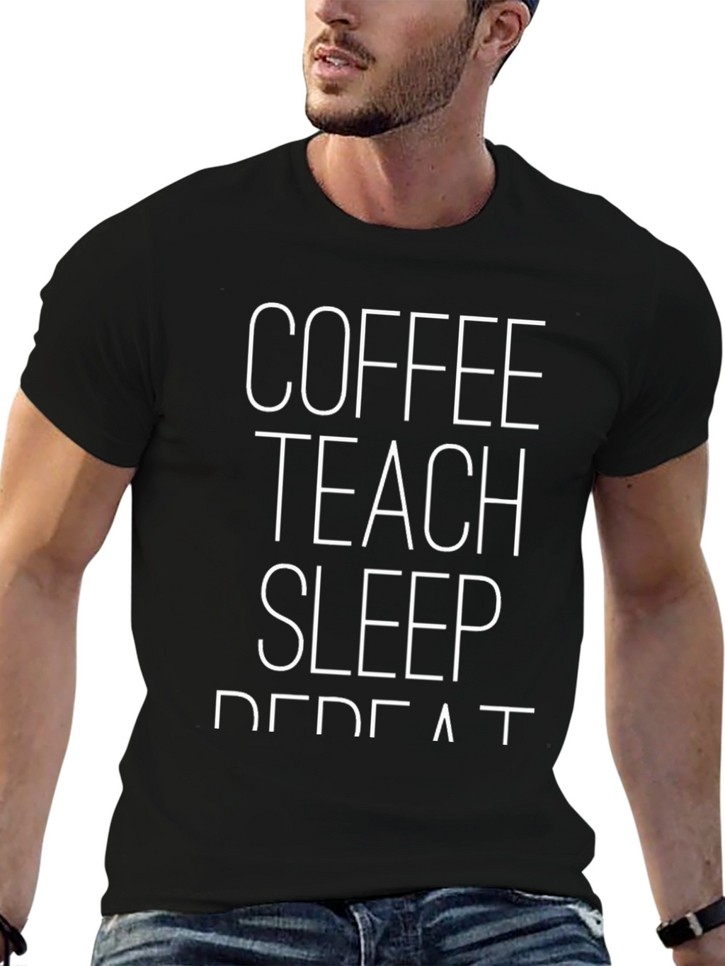 Coffee Teach Sleep Repeat Black Graphic T-Shirt