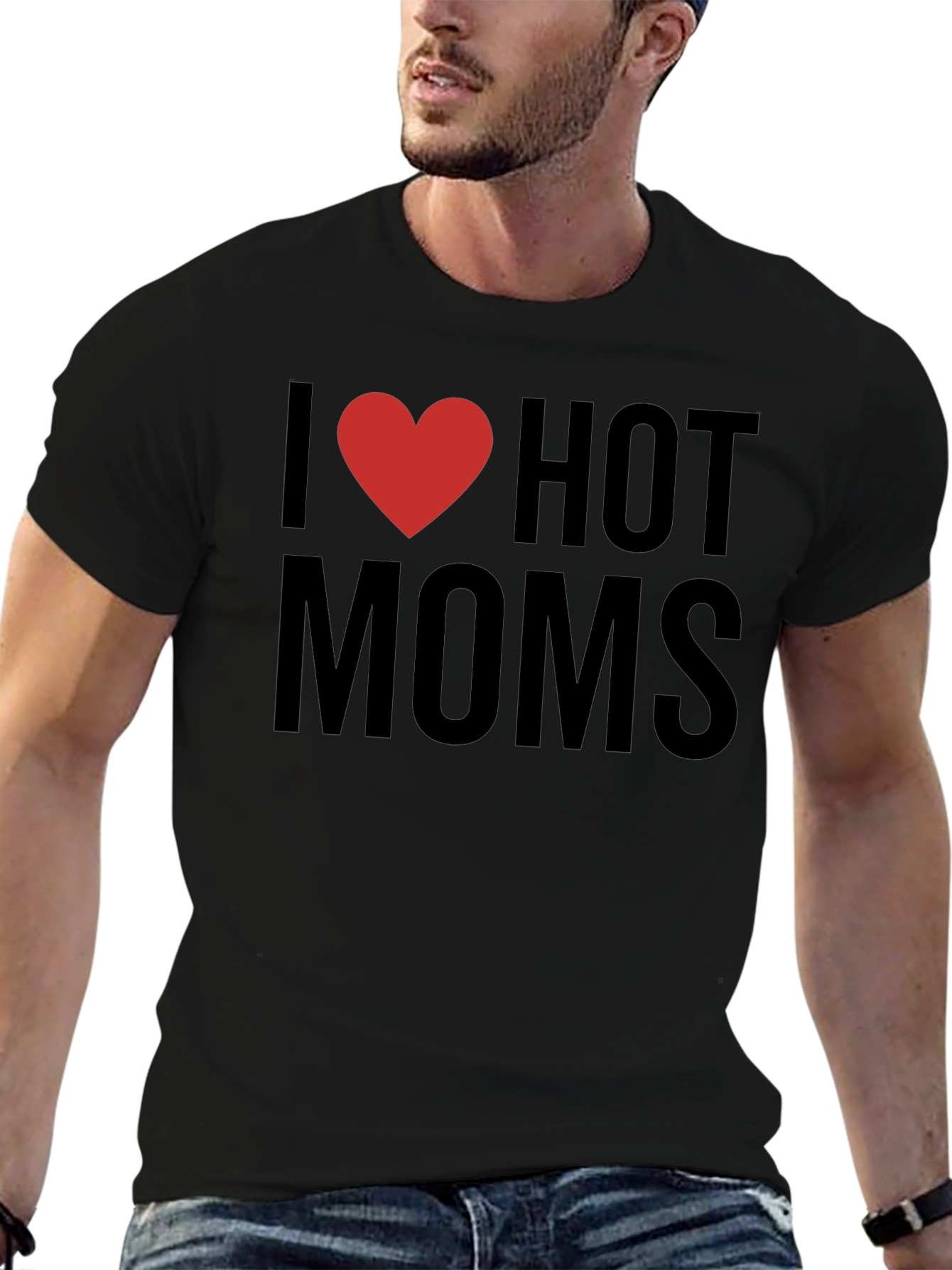 I Heart Hot Moms Black Graphic Tee