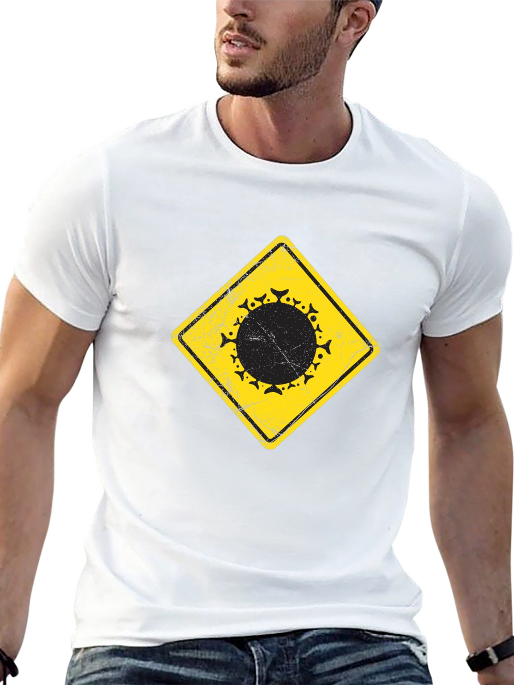 Warning Sign Circle Graphic Black Tee