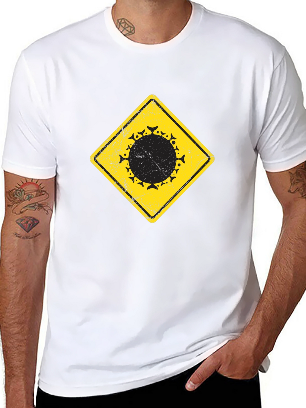 Warning Sign Circle Graphic Black Tee