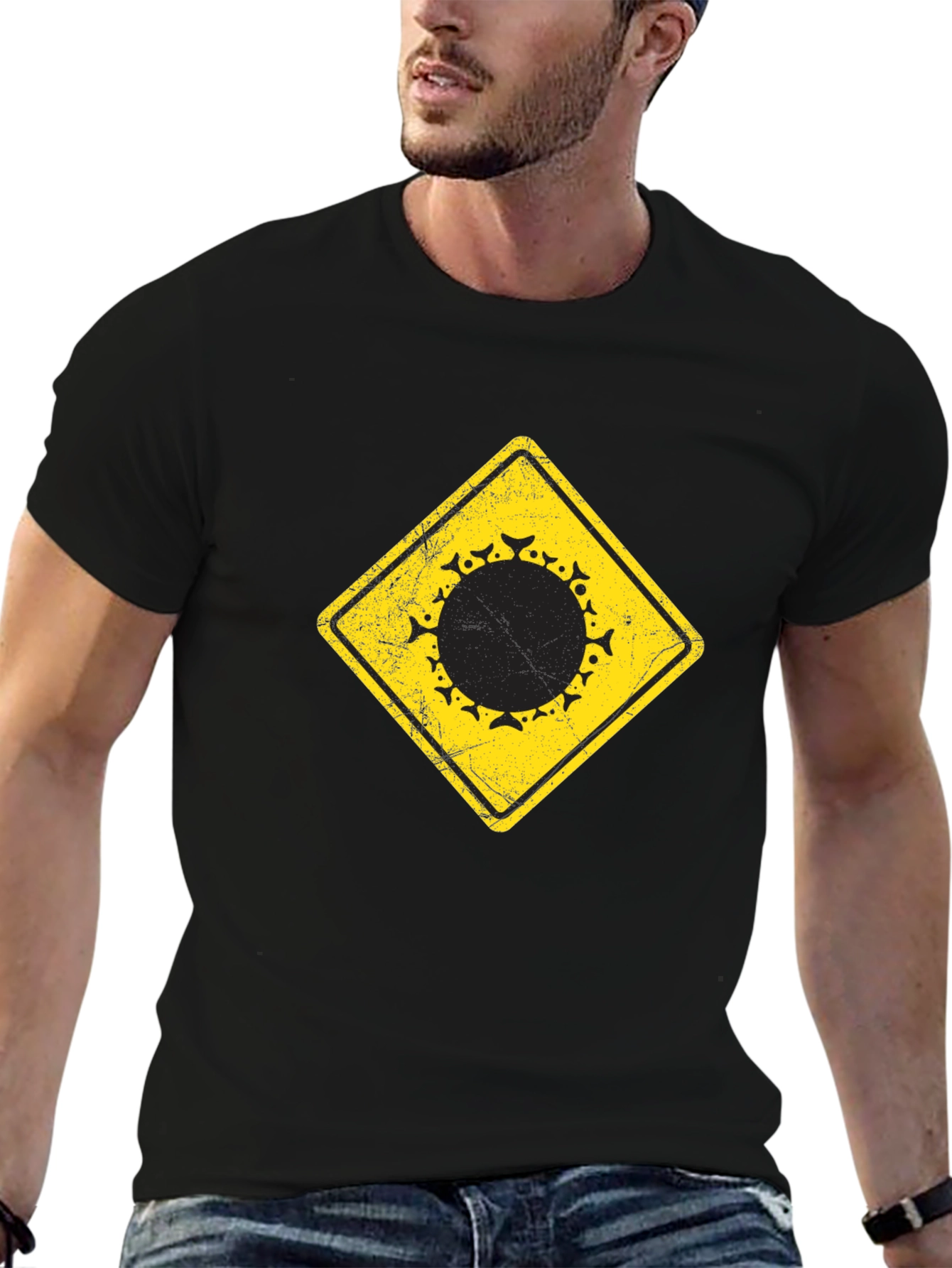 Warning Sign Circle Graphic Black Tee