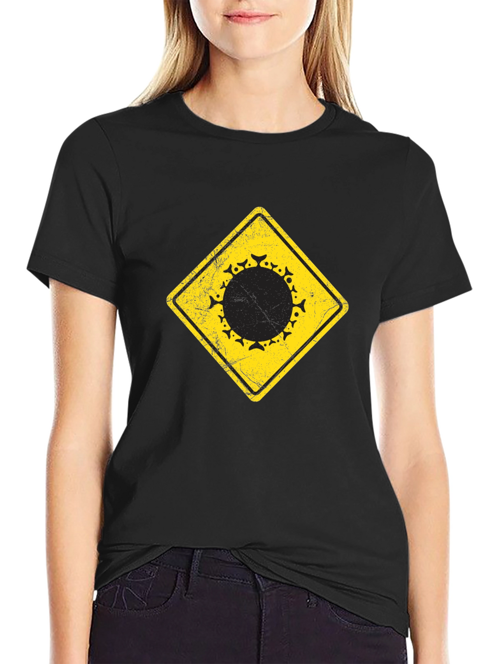 Warning Sign Circle Graphic Black Tee