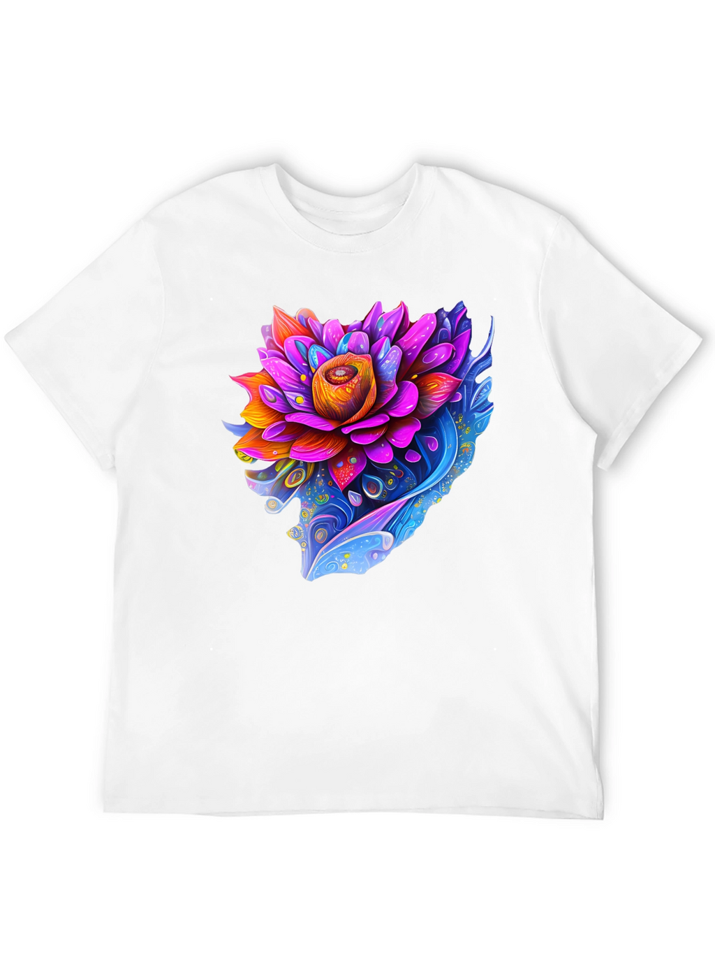Vibrant Lotus Flower Graphic Black T-Shirt