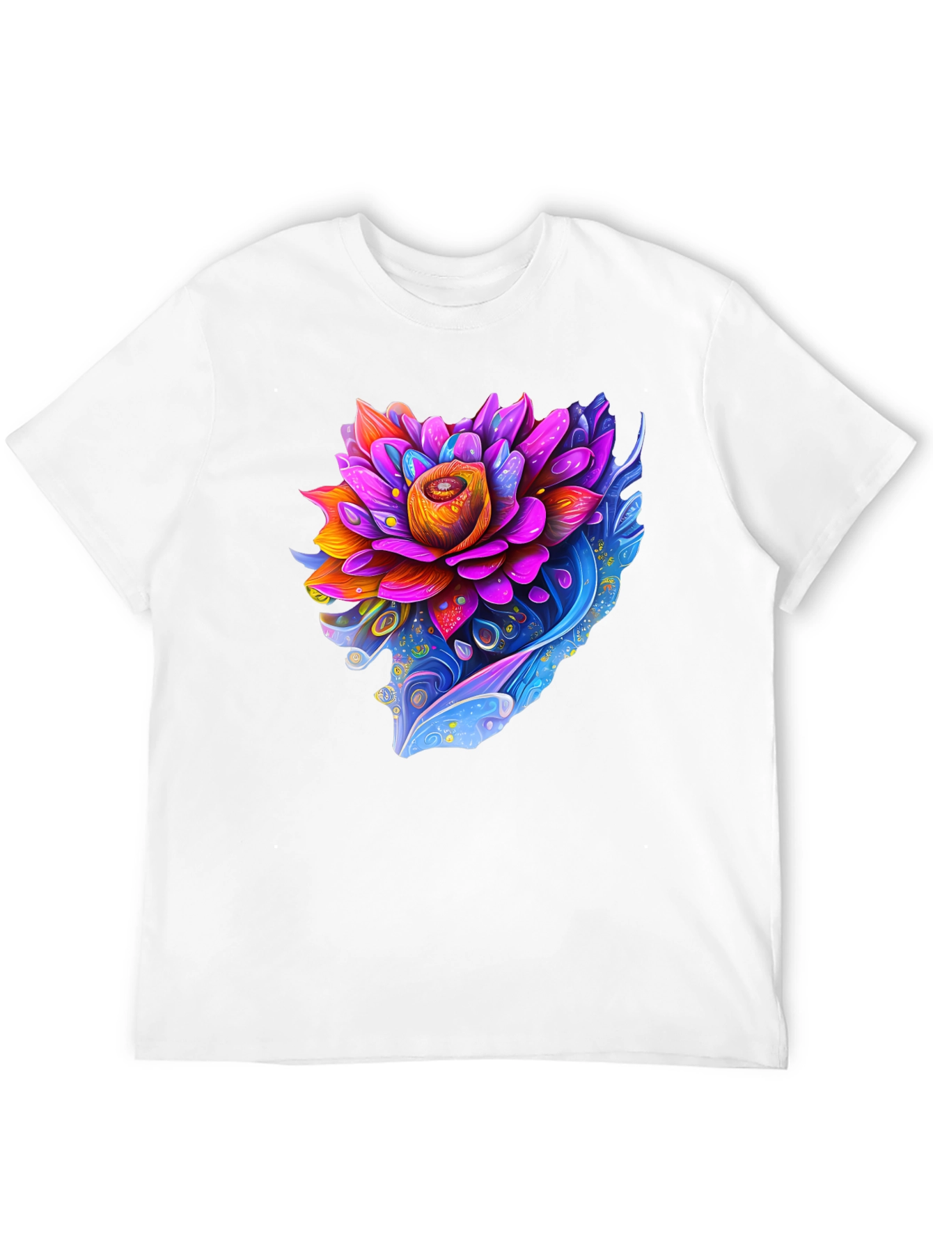 Vibrant Lotus Flower Graphic Black T-Shirt