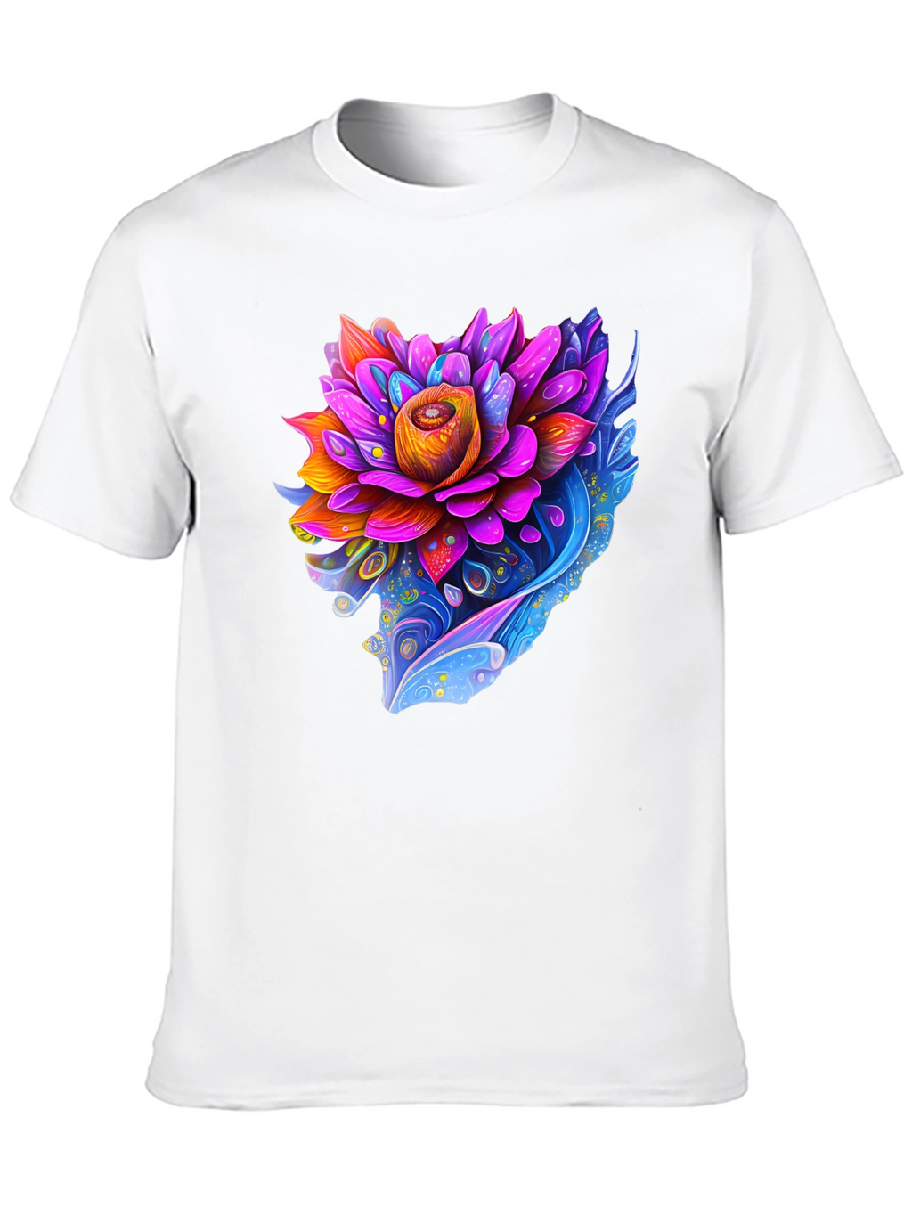 Vibrant Lotus Flower Graphic Black T-Shirt