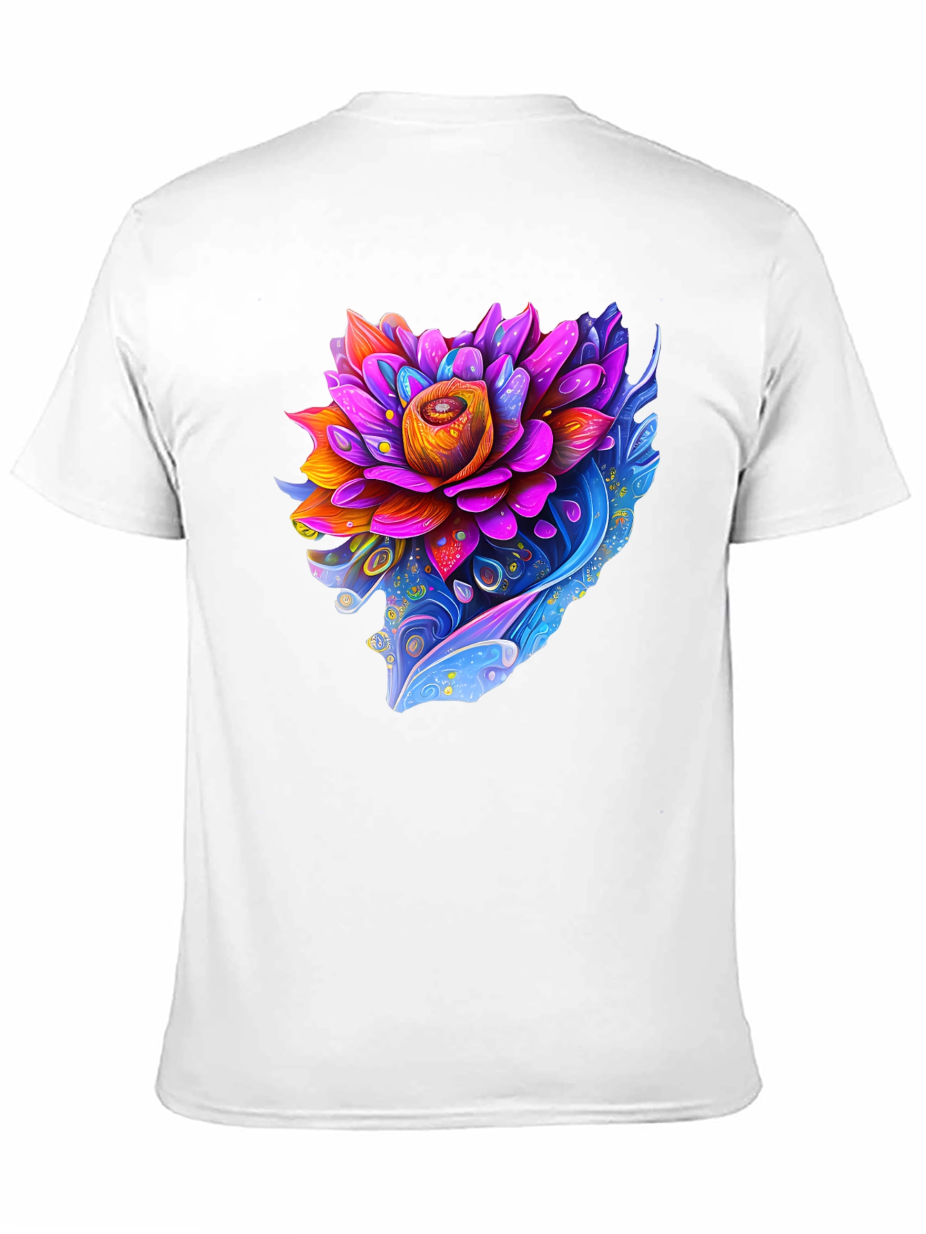 Vibrant Lotus Flower Graphic Black T-Shirt