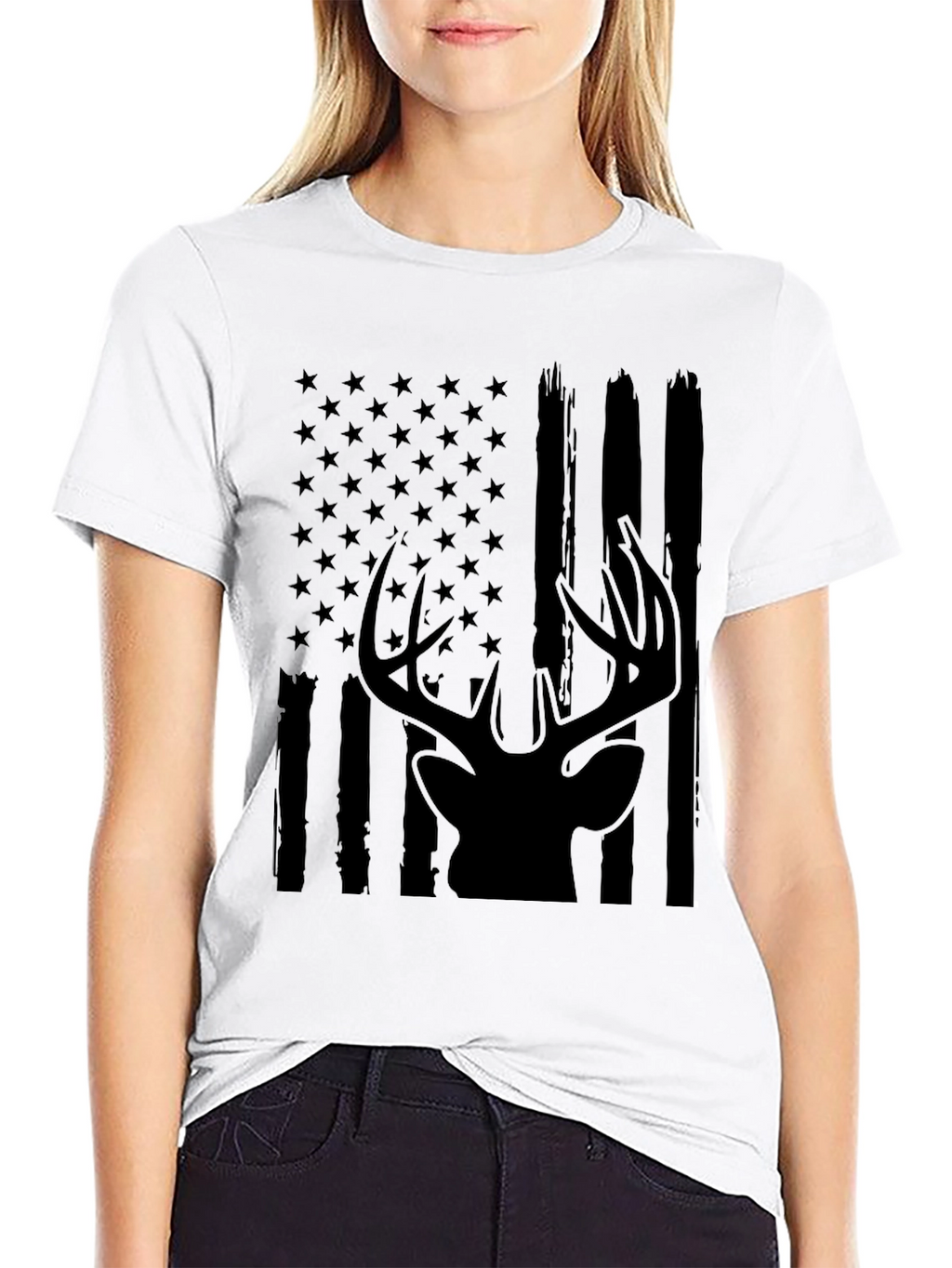 Mens American Flag Deer Graphic Tee