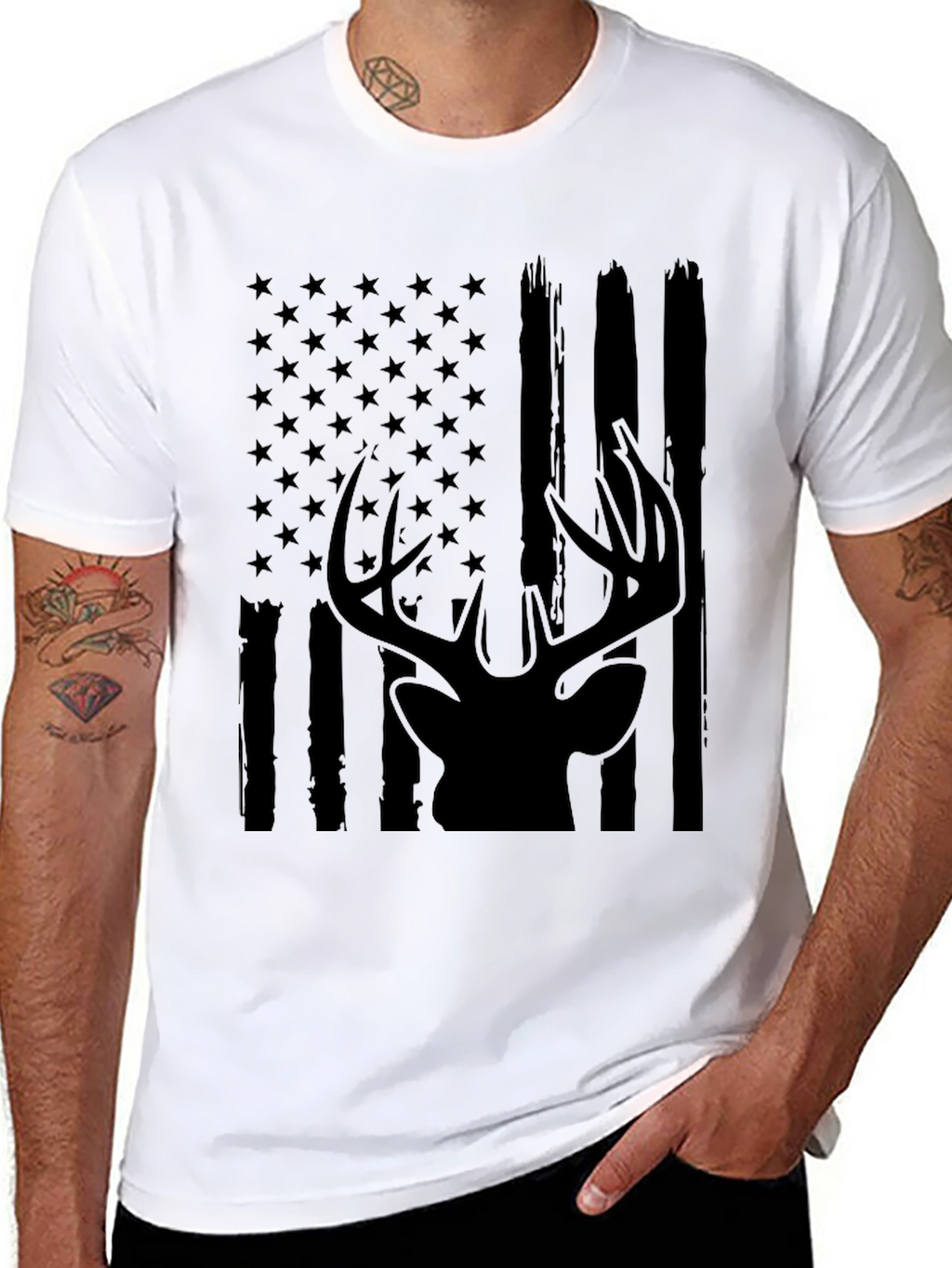 Mens American Flag Deer Graphic Tee