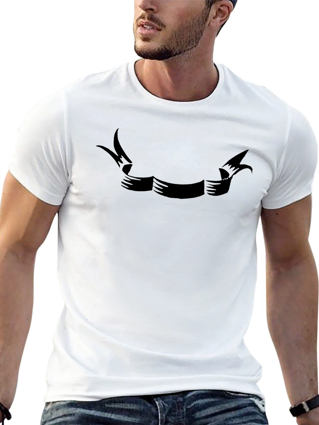 Mens Black Graphic Ribbon Banner T-Shirt