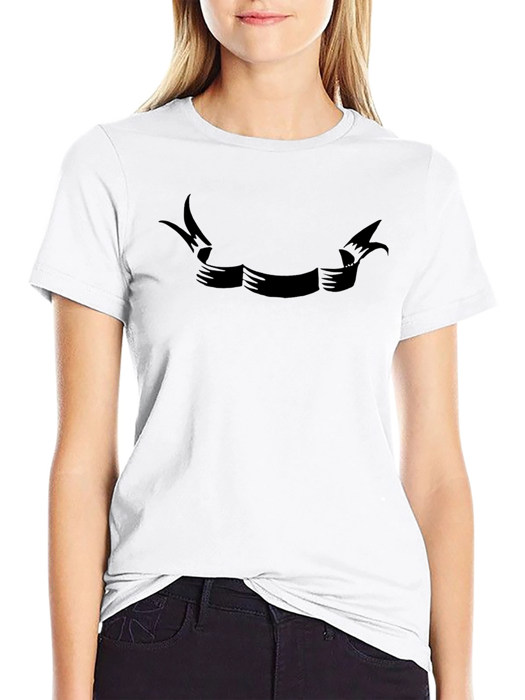 Mens Black Graphic Ribbon Banner T-Shirt