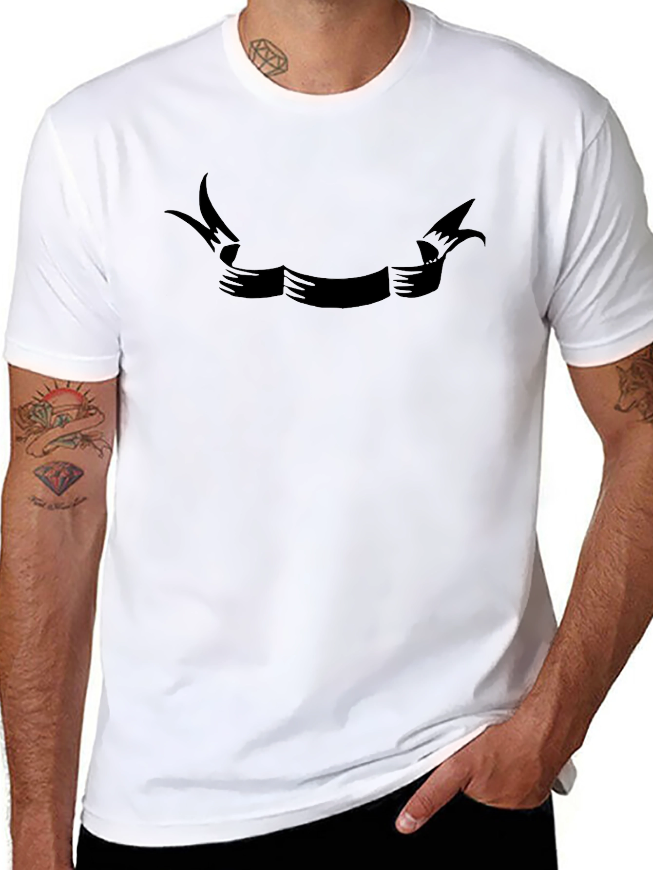Mens Black Graphic Ribbon Banner T-Shirt