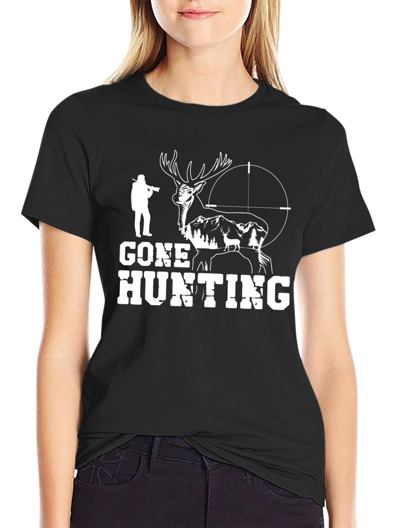 Gone Hunting Black T-Shirt - Deer Graphic Tee