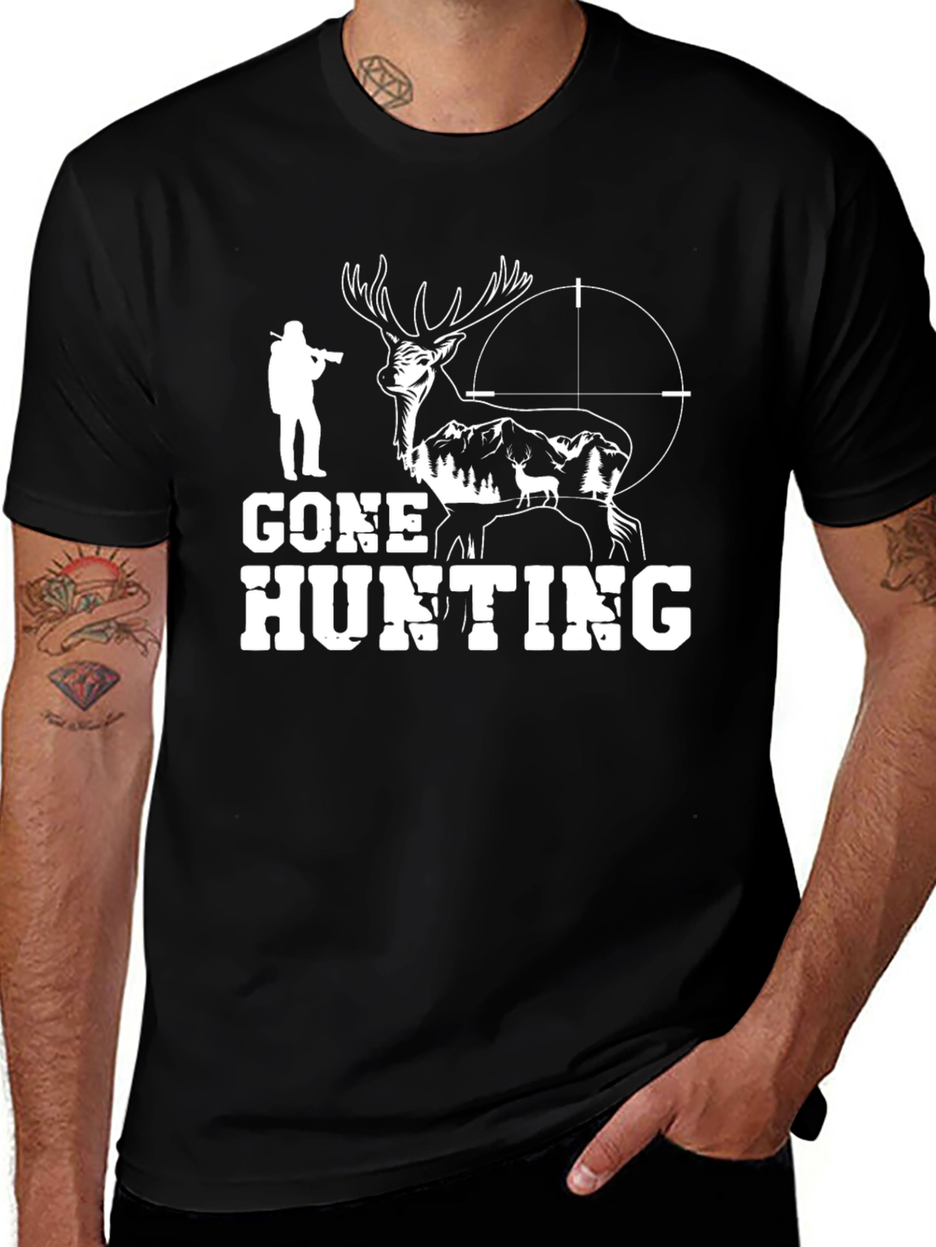 Gone Hunting Black T-Shirt - Deer Graphic Tee