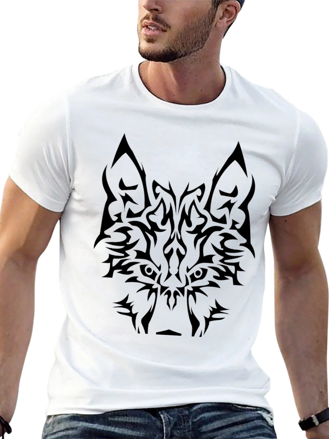Tribal Wolf Graphic Tee - Black T-Shirt
