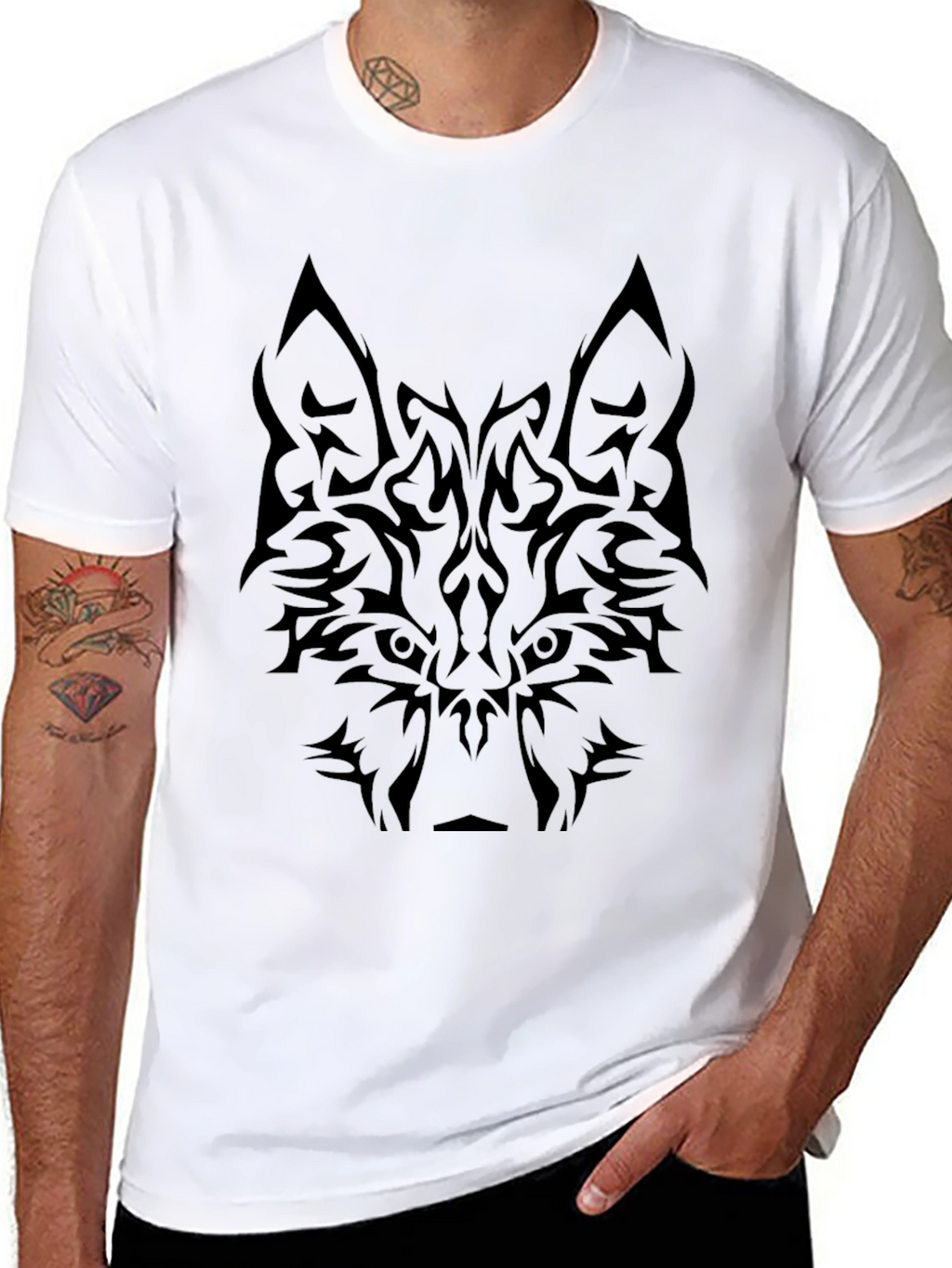 Tribal Wolf Graphic Tee - Black T-Shirt