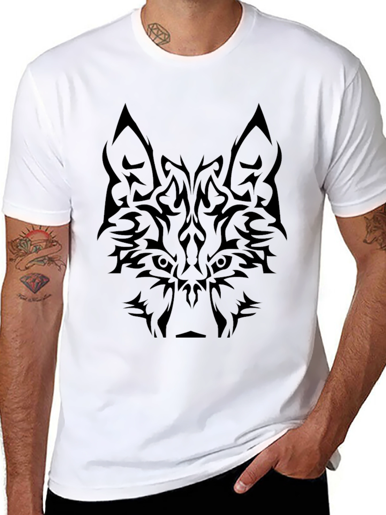 Tribal Wolf Graphic Tee - Black T-Shirt