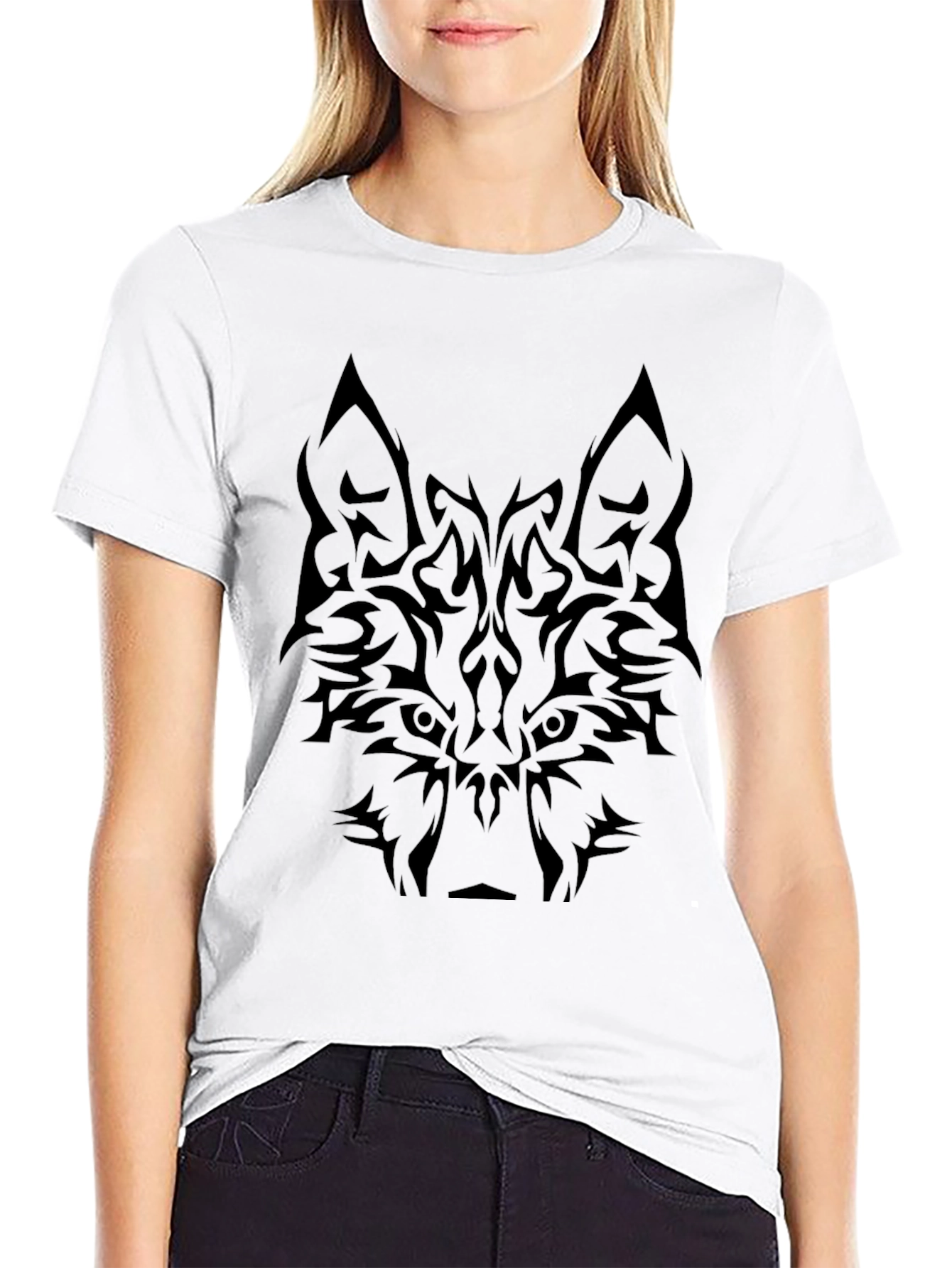 Tribal Wolf Graphic Tee - Black T-Shirt