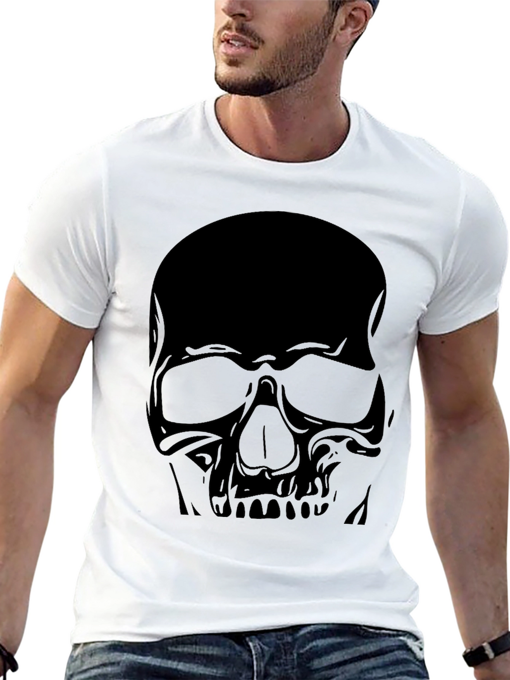 Skull Graphic Tee - Black Cotton Casual
