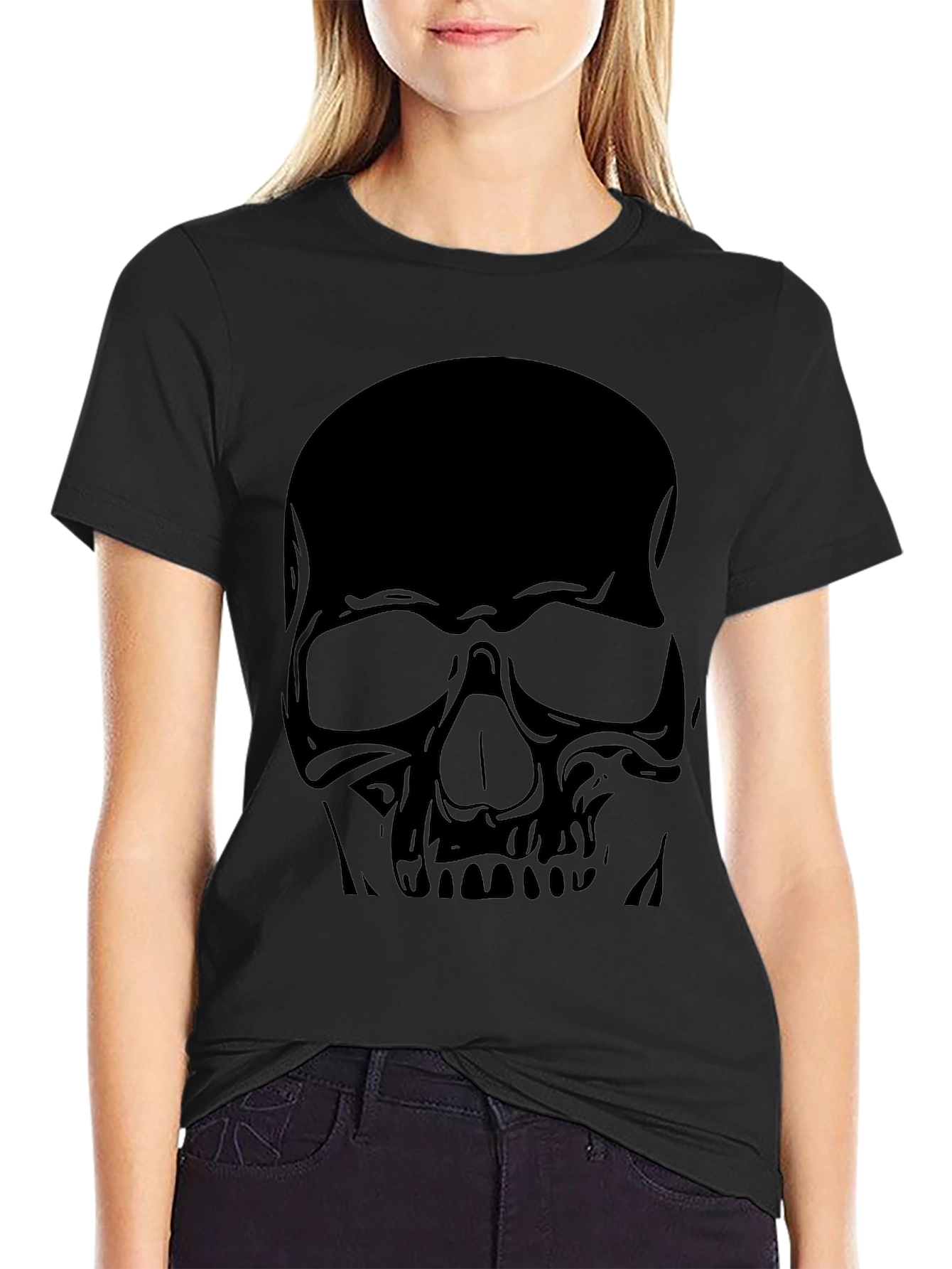 Skull Graphic Tee - Black Cotton Casual