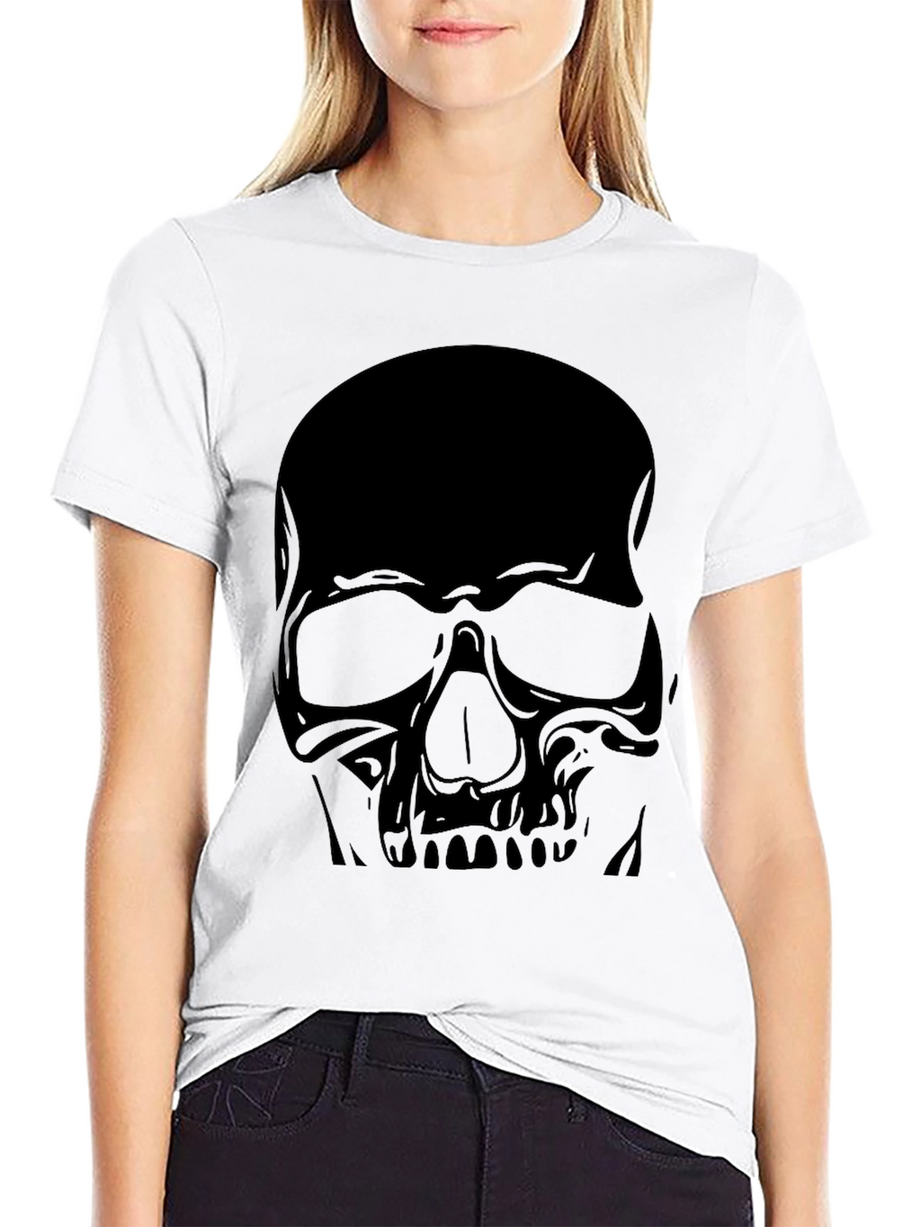 Skull Graphic Tee - Black Cotton Casual