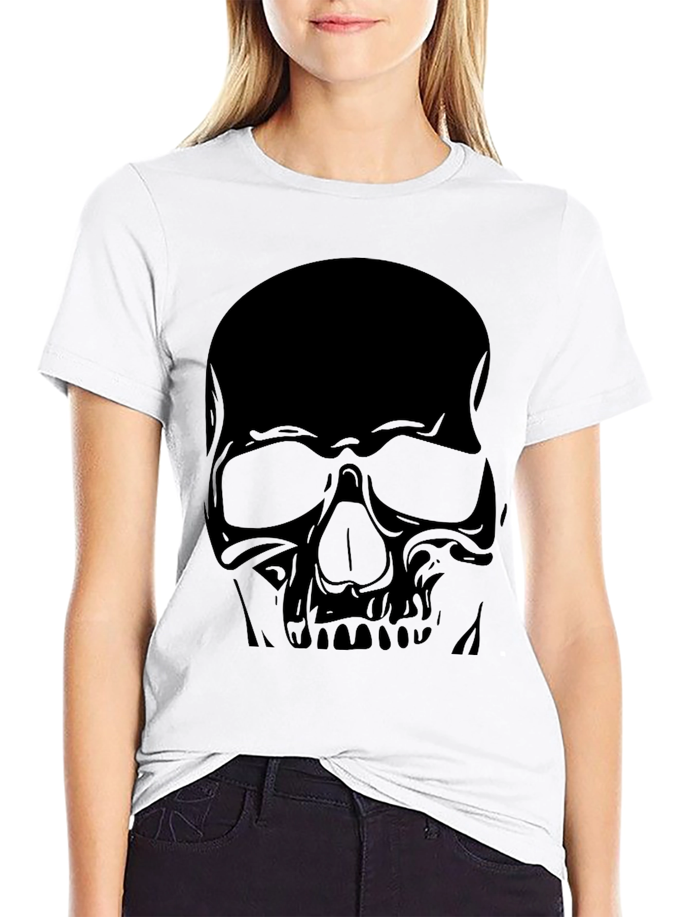 Skull Graphic Tee - Black Cotton Casual