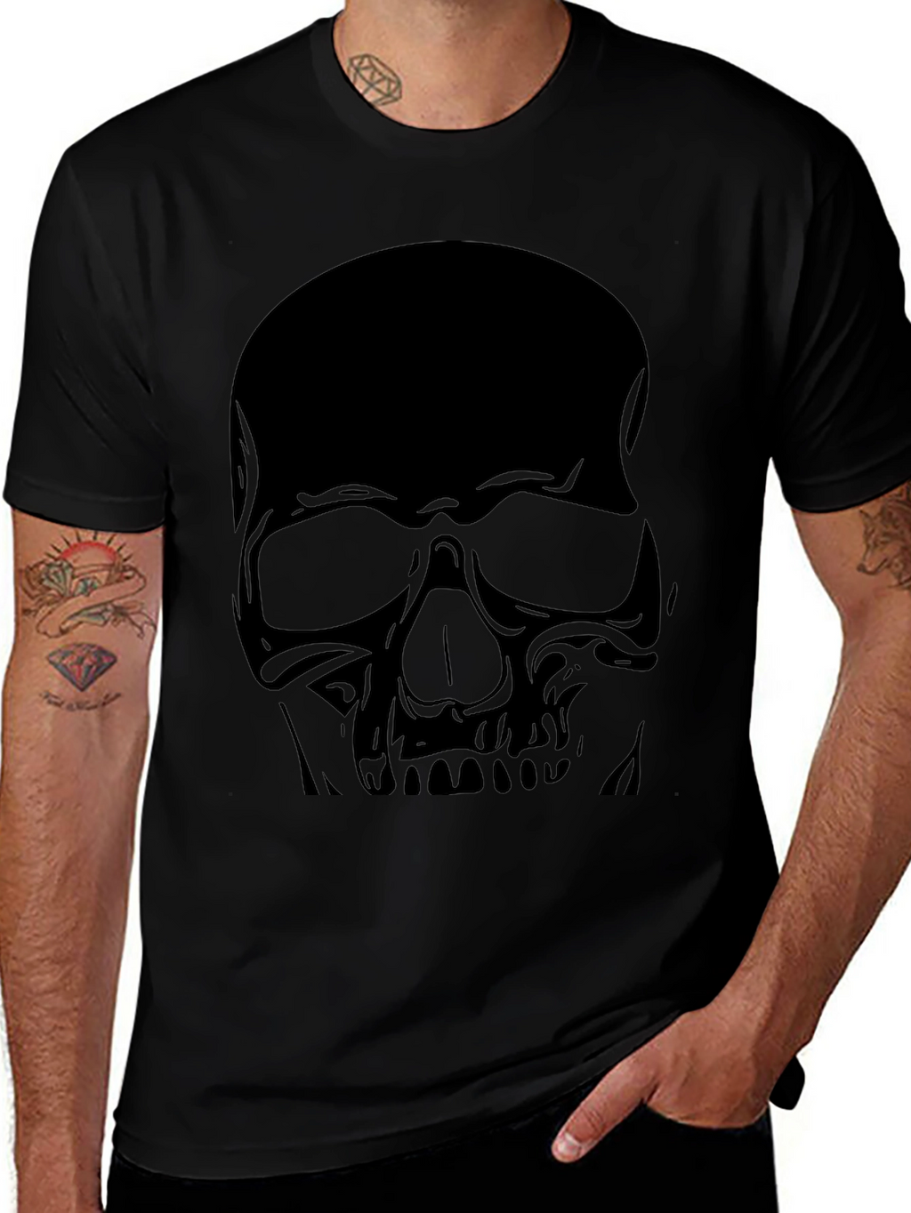 Skull Graphic Tee - Black Cotton Casual