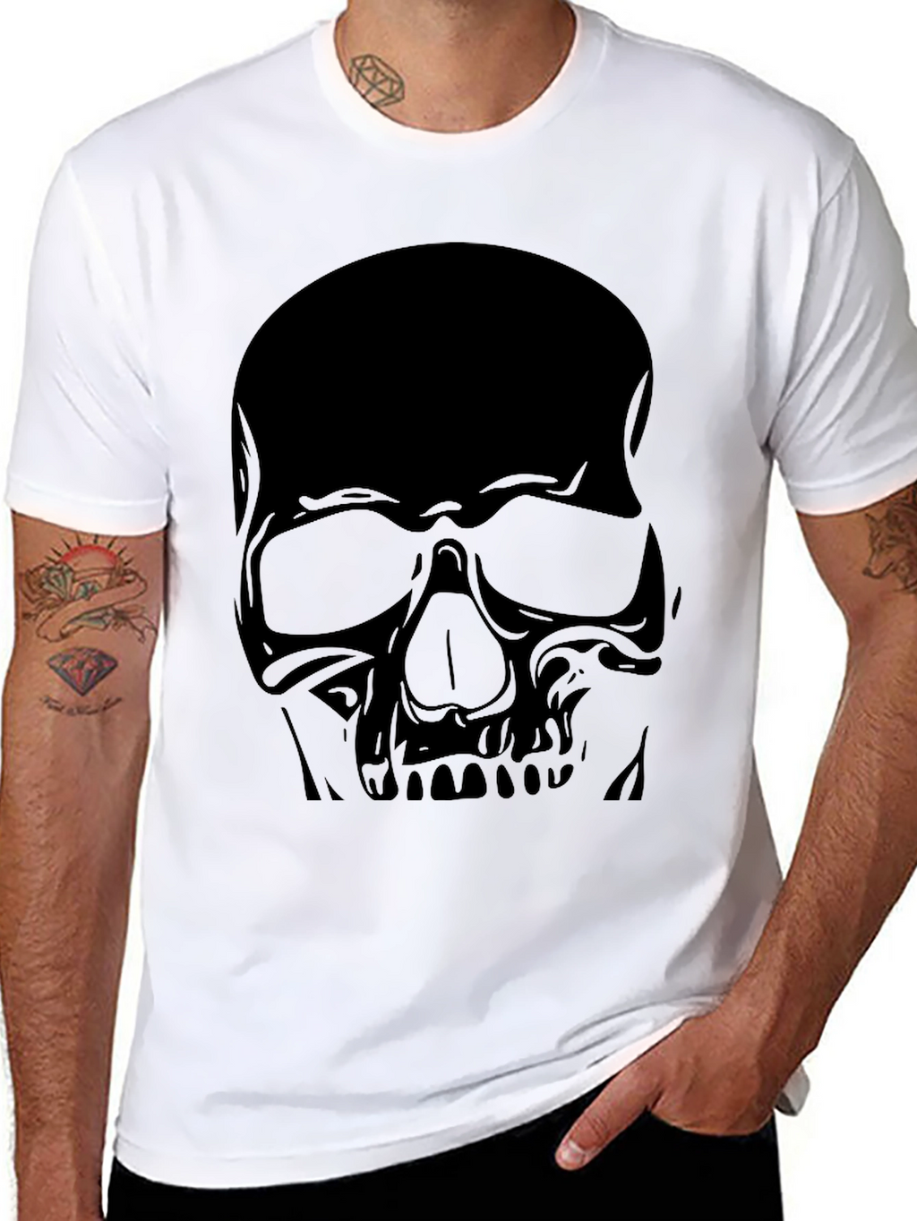 Skull Graphic Tee - Black Cotton Casual
