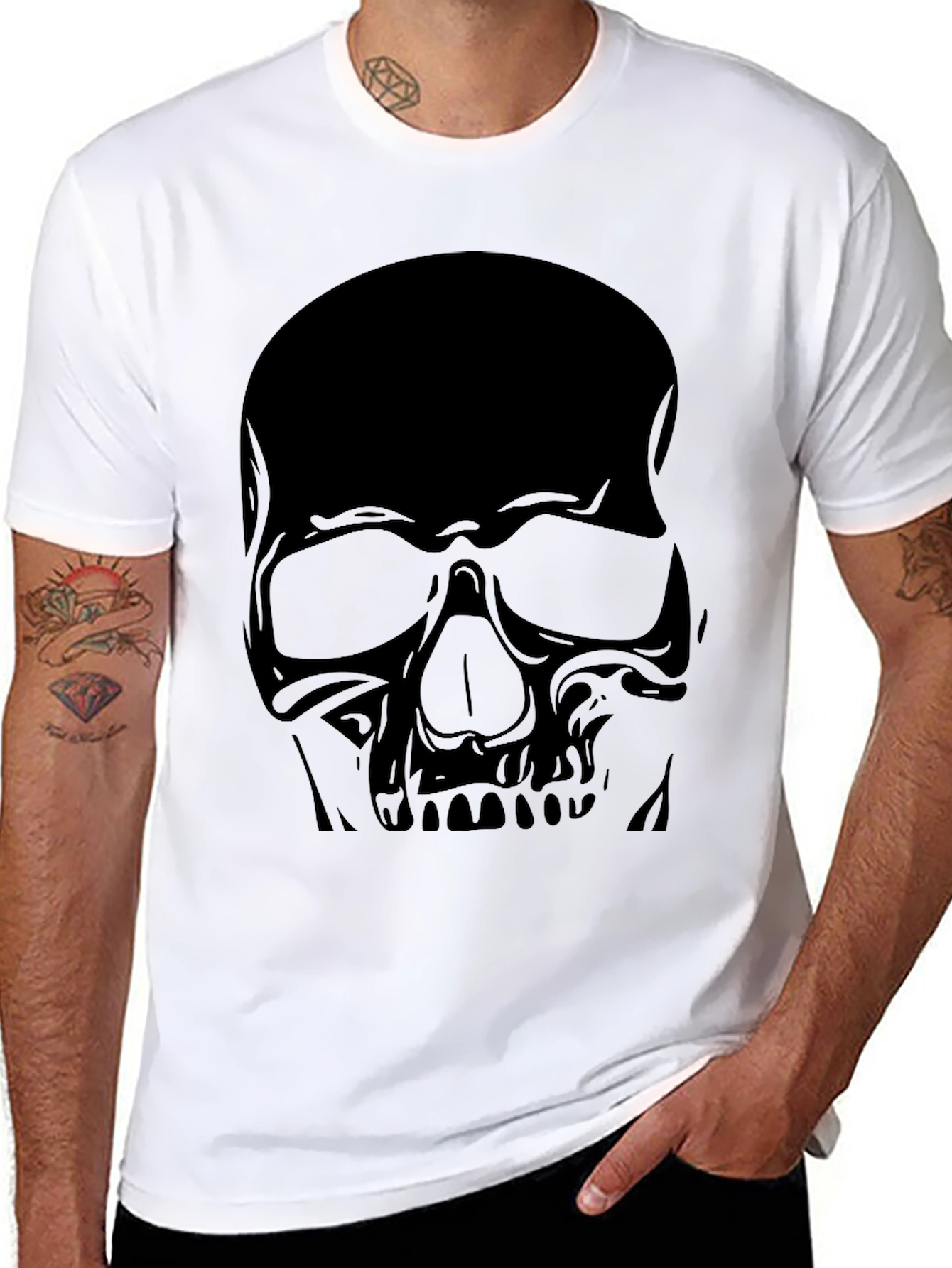 Skull Graphic Tee - Black Cotton Casual