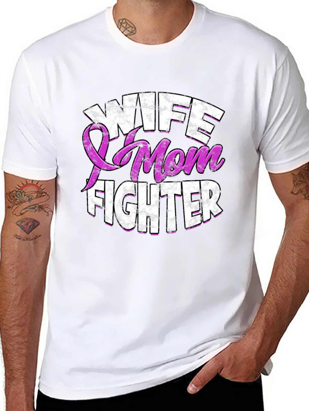 Wife Mom Fighter T-Shirt Breast Cancer Awareness