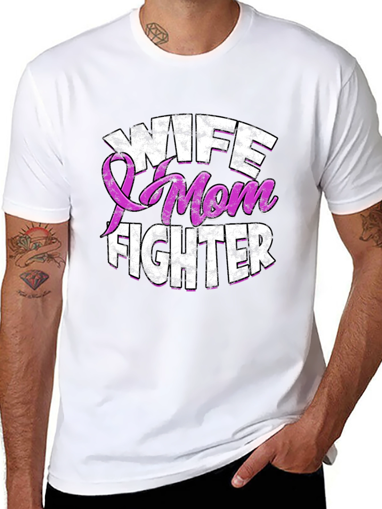 Wife Mom Fighter T-Shirt Breast Cancer Awareness