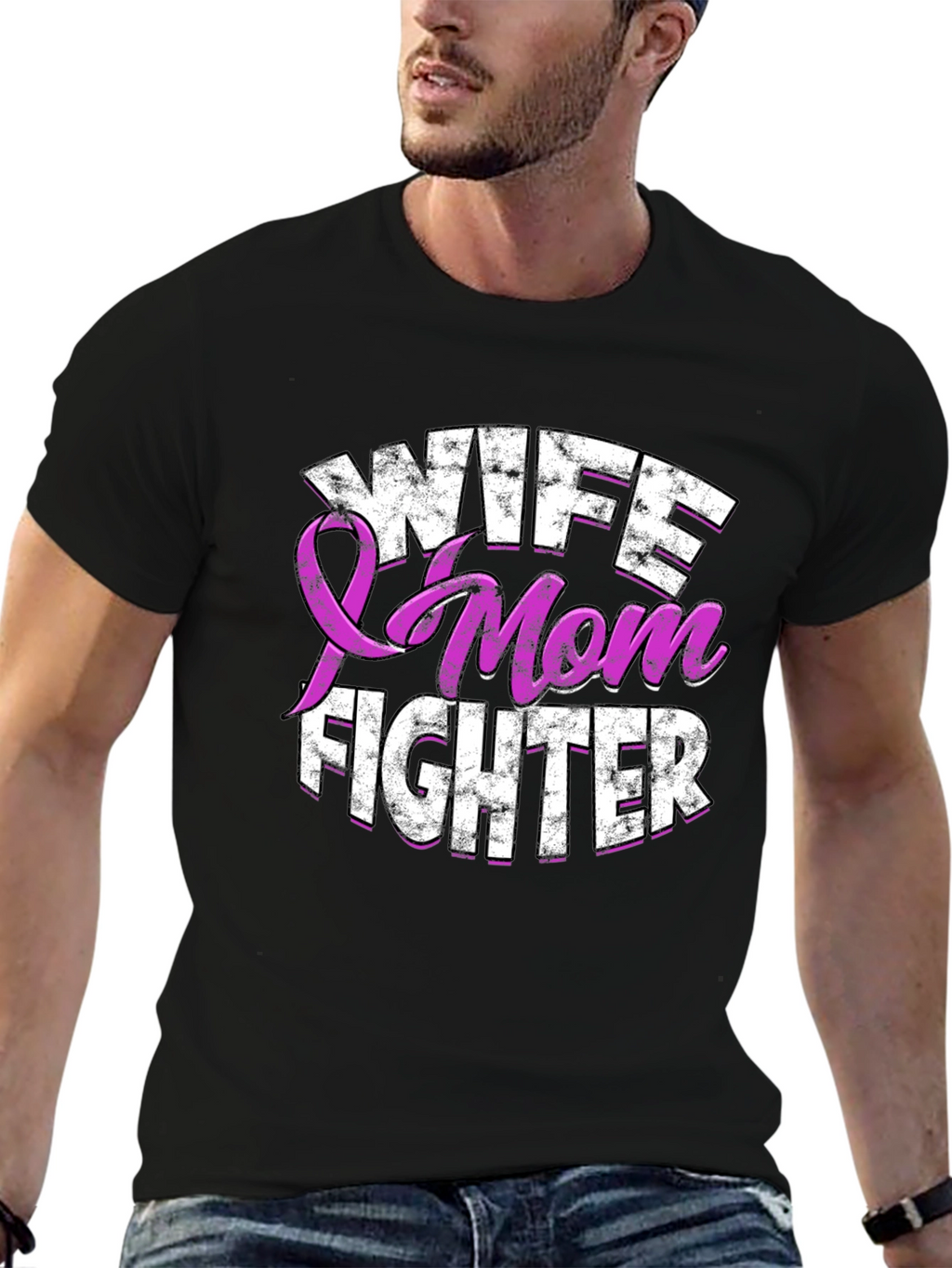 Wife Mom Fighter T-Shirt Breast Cancer Awareness