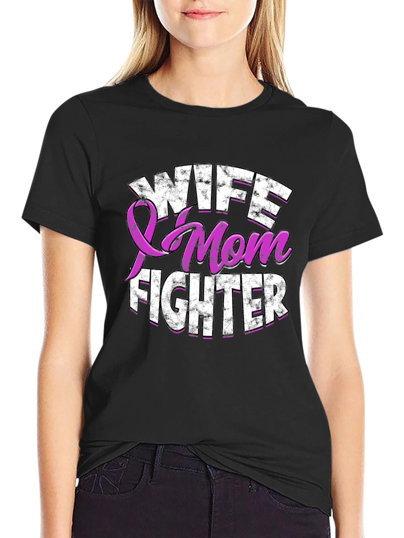 Wife Mom Fighter T-Shirt Breast Cancer Awareness