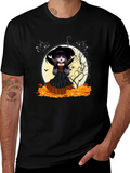 Halloween Witch Girl Graphic Tee - Black