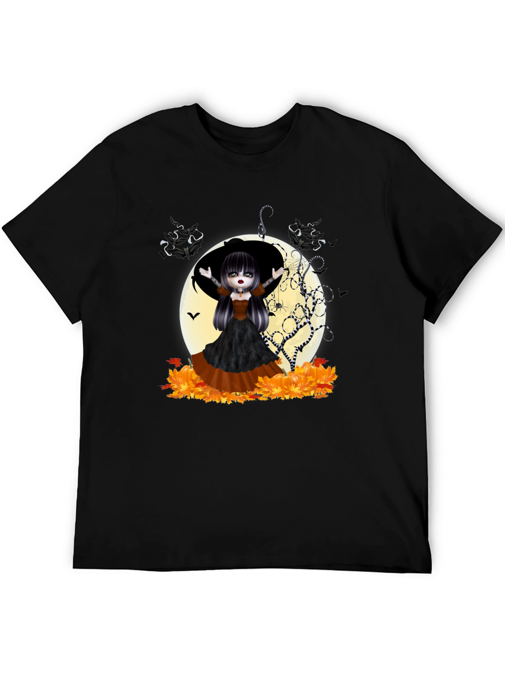Halloween Witch Girl Graphic Tee - Black