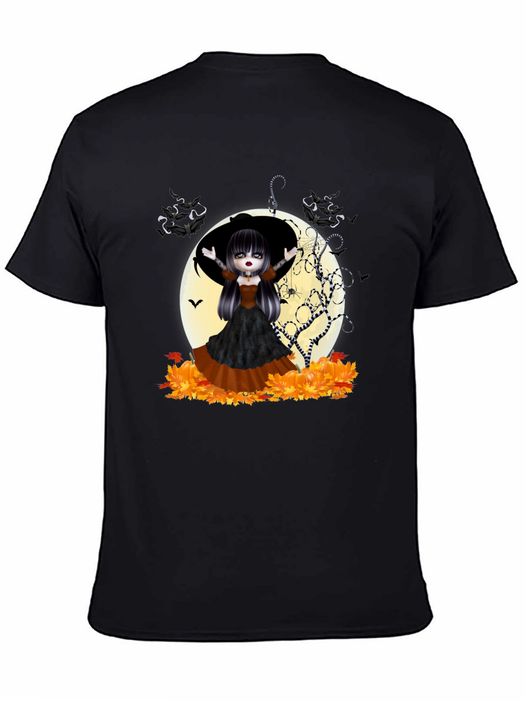 Halloween Witch Girl Graphic Tee - Black