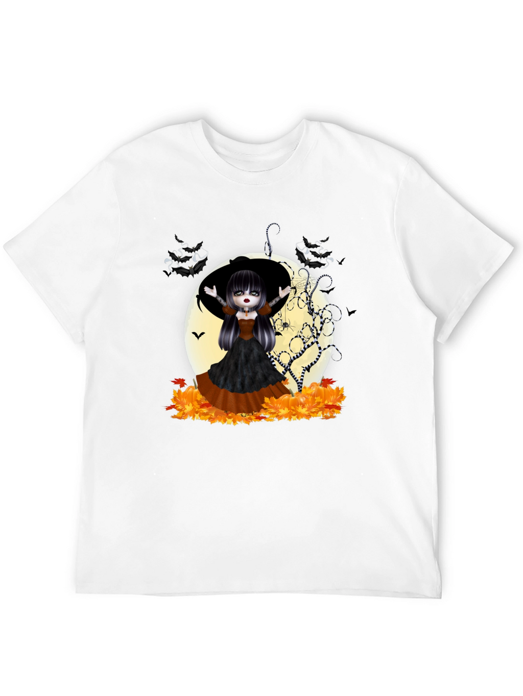 Halloween Witch Girl Graphic Tee - Black