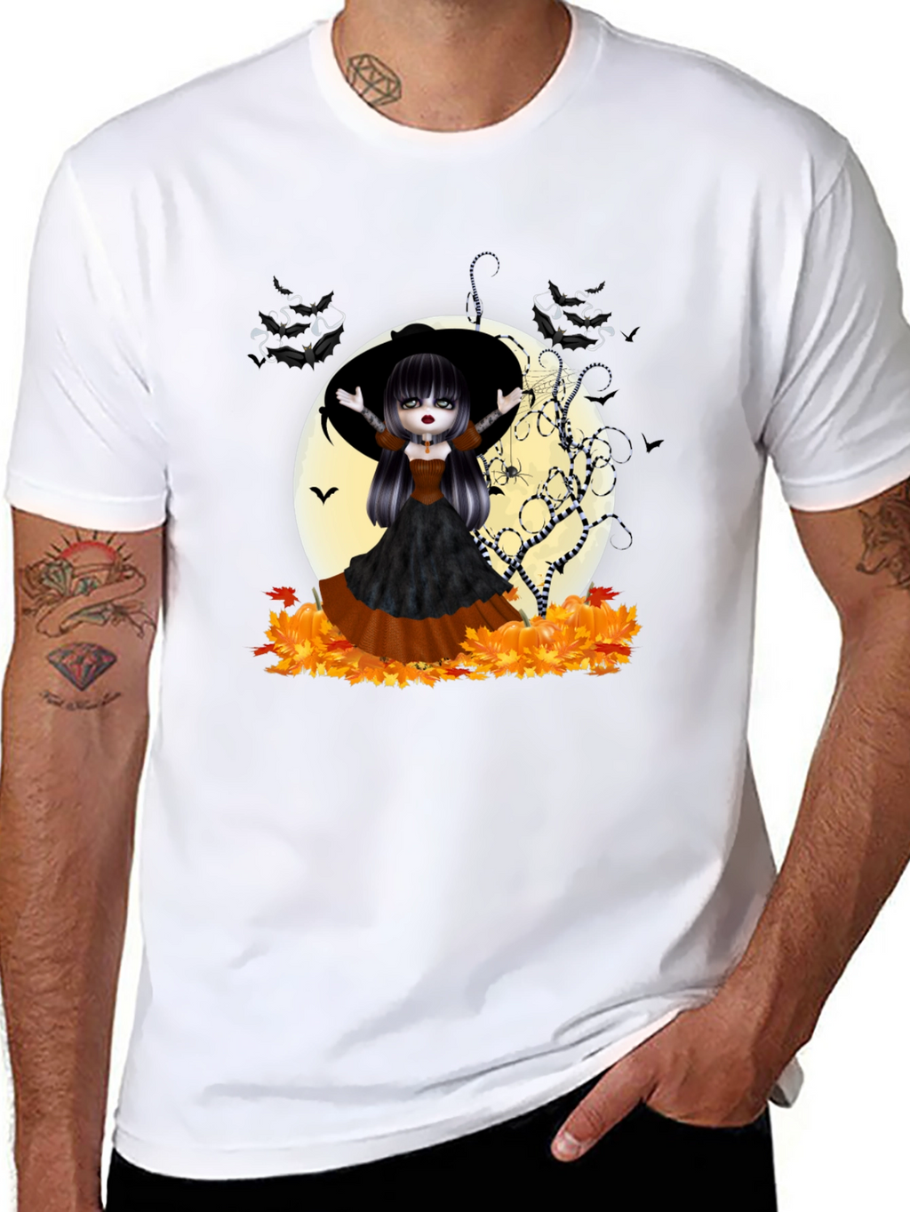 Halloween Witch Girl Graphic Tee - Black