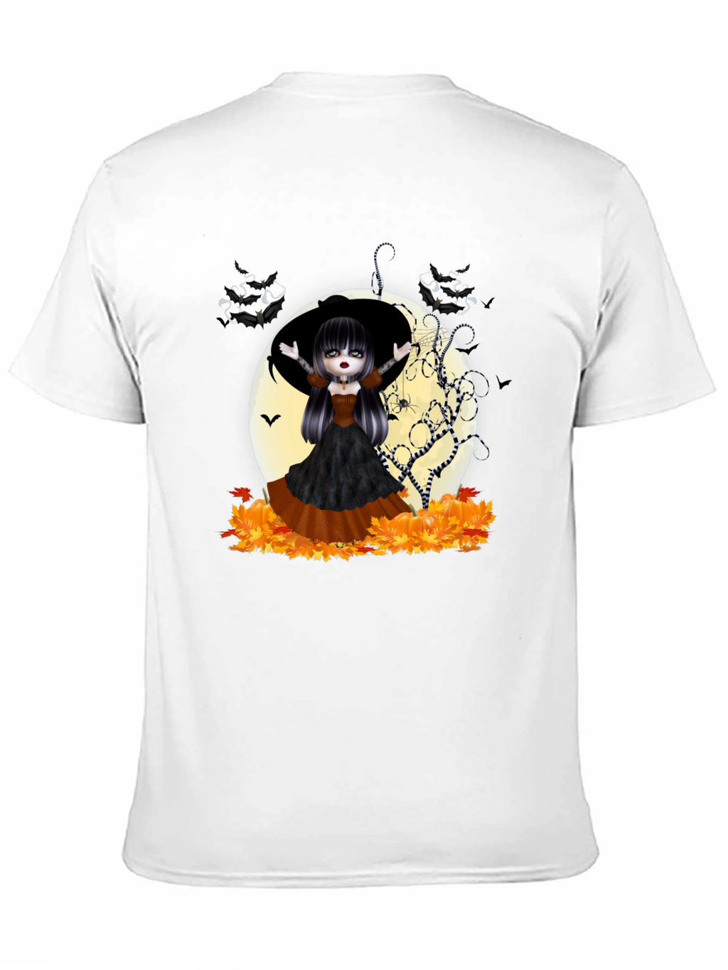 Halloween Witch Girl Graphic Tee - Black