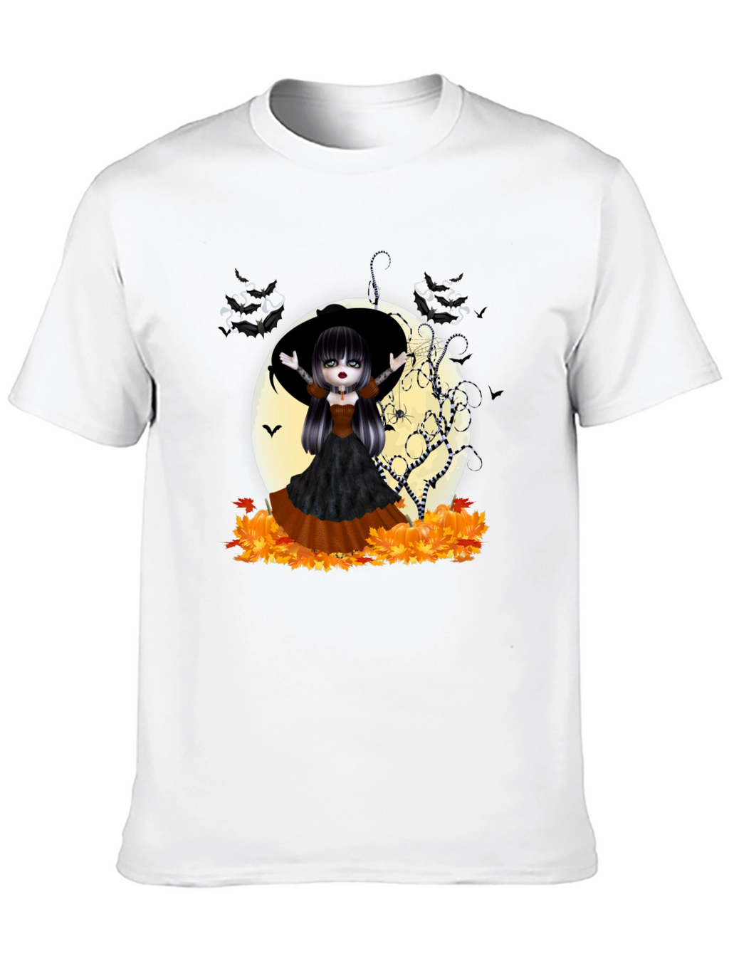 Halloween Witch Girl Graphic Tee - Black
