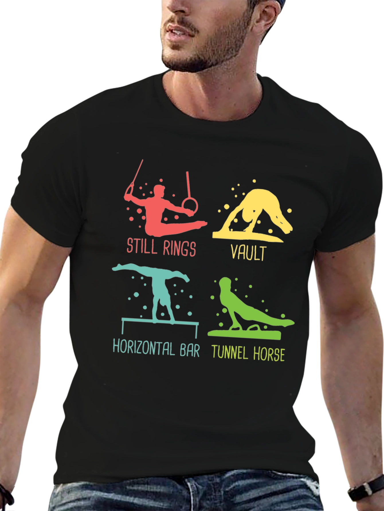 Gymnastics Events Graphic Tee - Still Rings Vault and More!